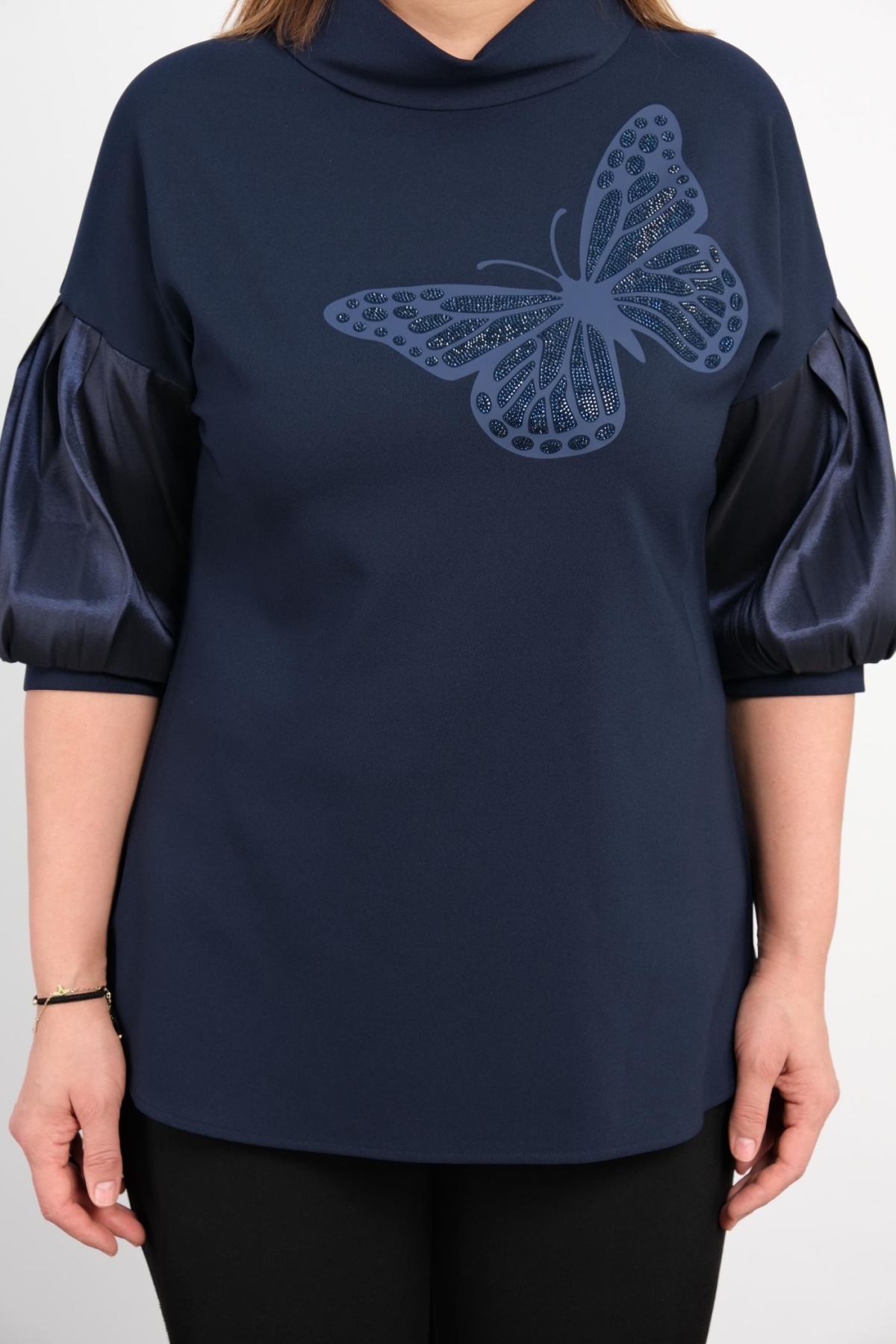 Plus Size Blouse-Dark Blue