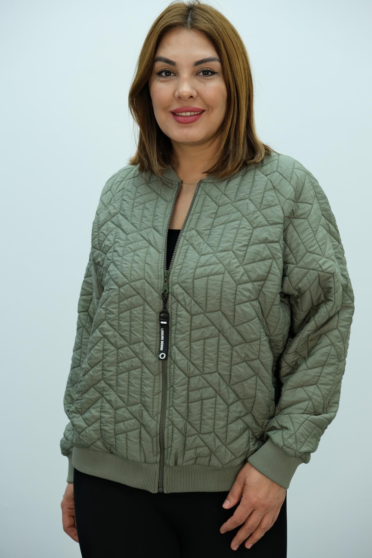 Plus Size Short Sport Jacket-Khaki