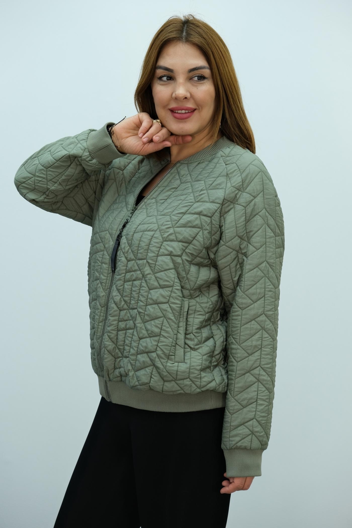 Plus Size Short Sport Jacket-Khaki