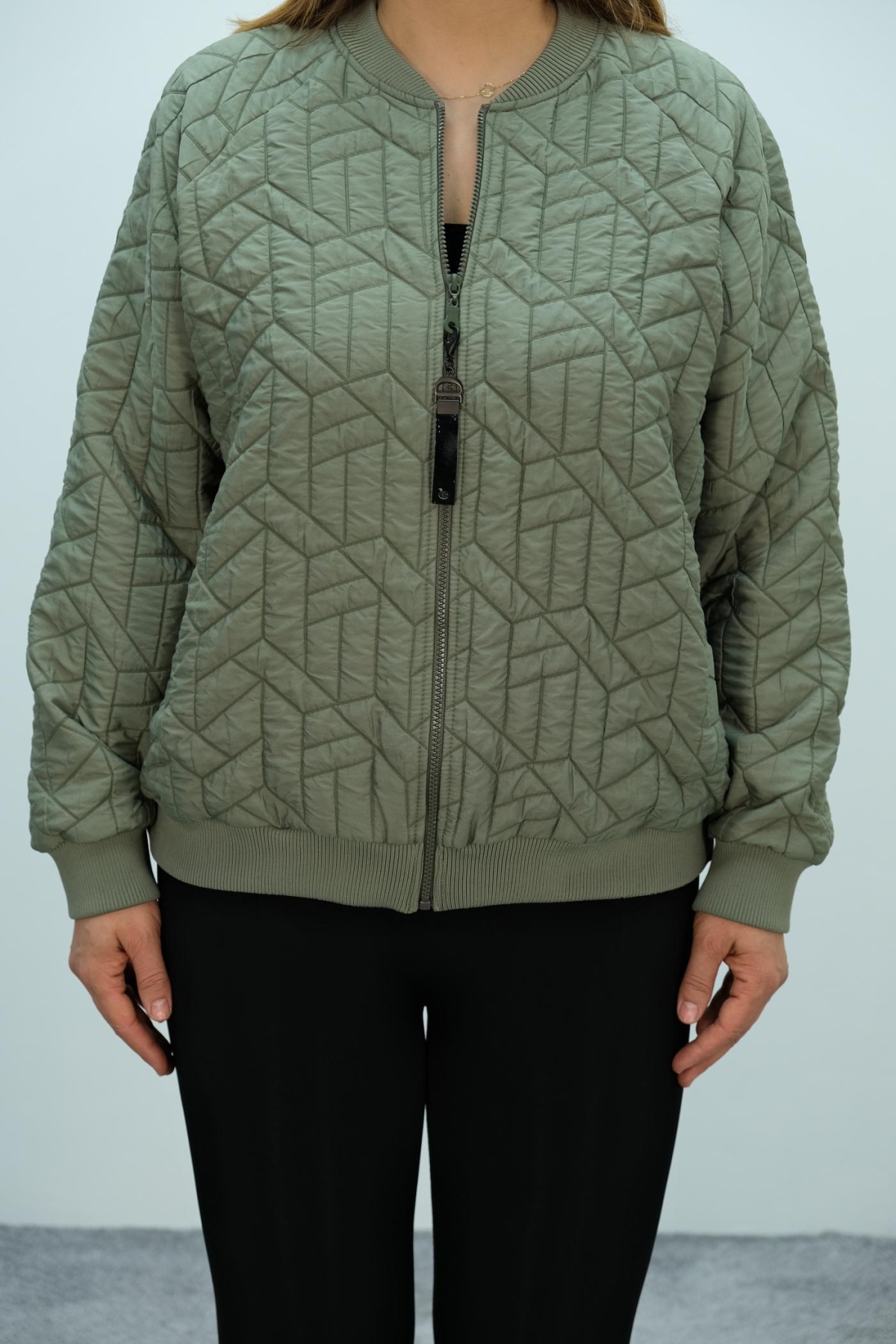 Plus Size Short Sport Jacket-Khaki