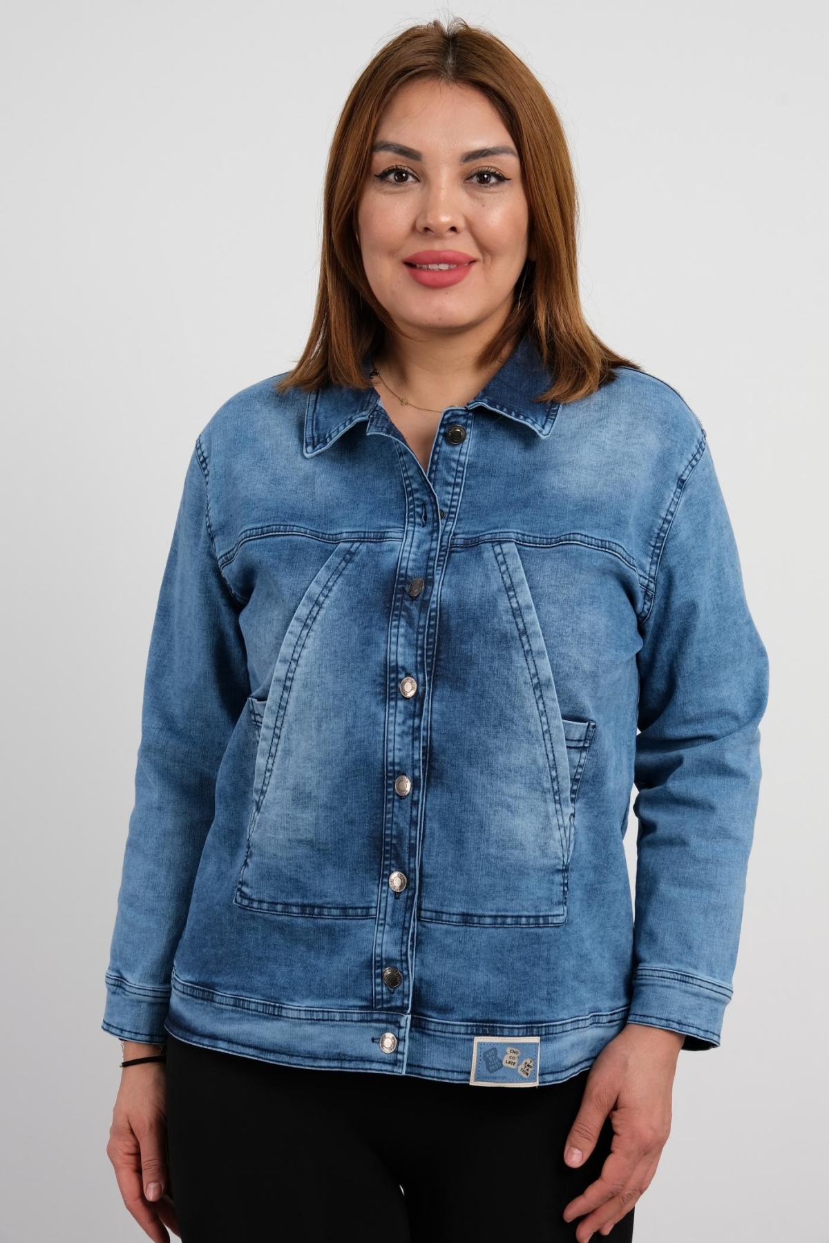 Plus Size Denim Jacket-Blue