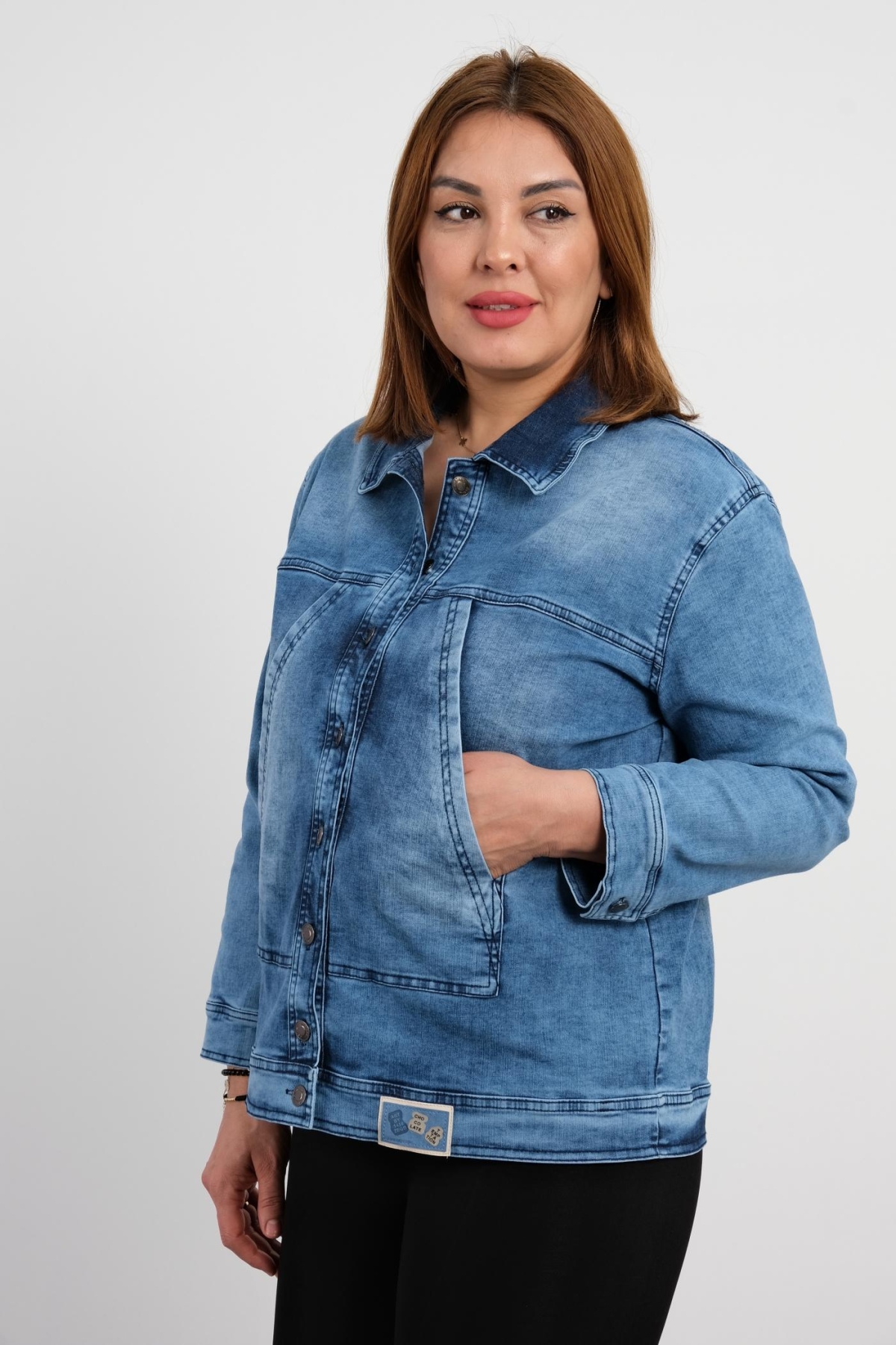 Plus Size Denim Jacket-Blue