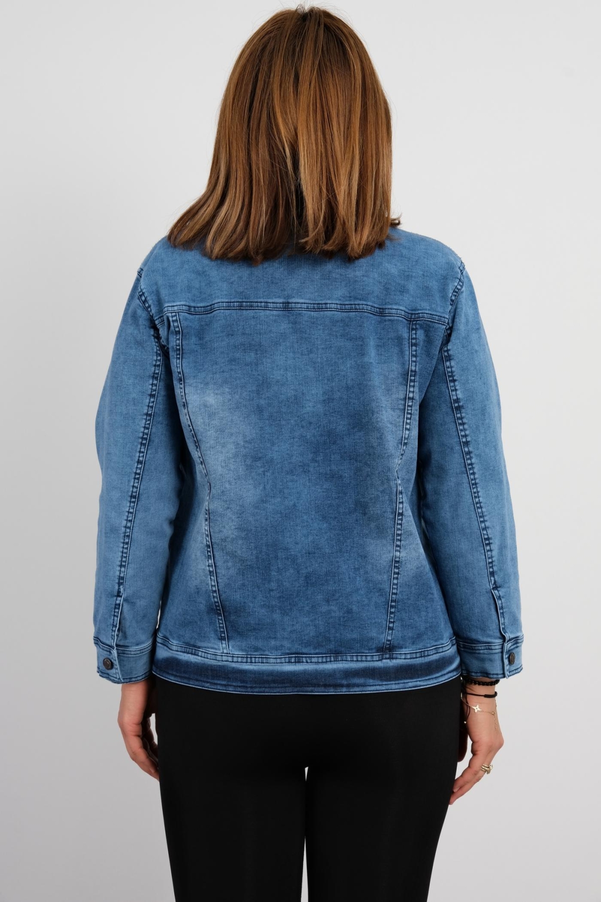 Plus Size Denim Jacket-Blue