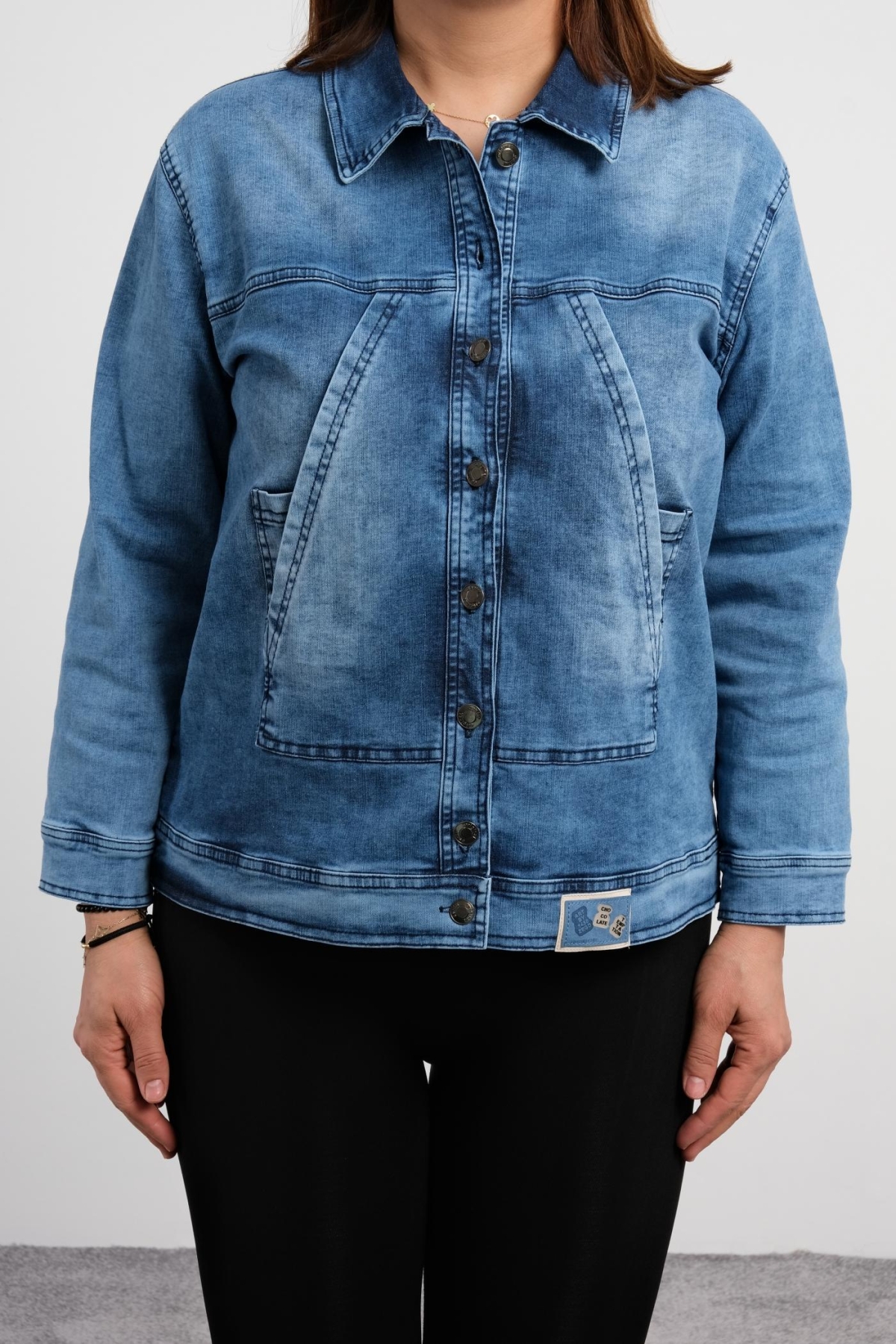 Plus Size Denim Jacket-Blue