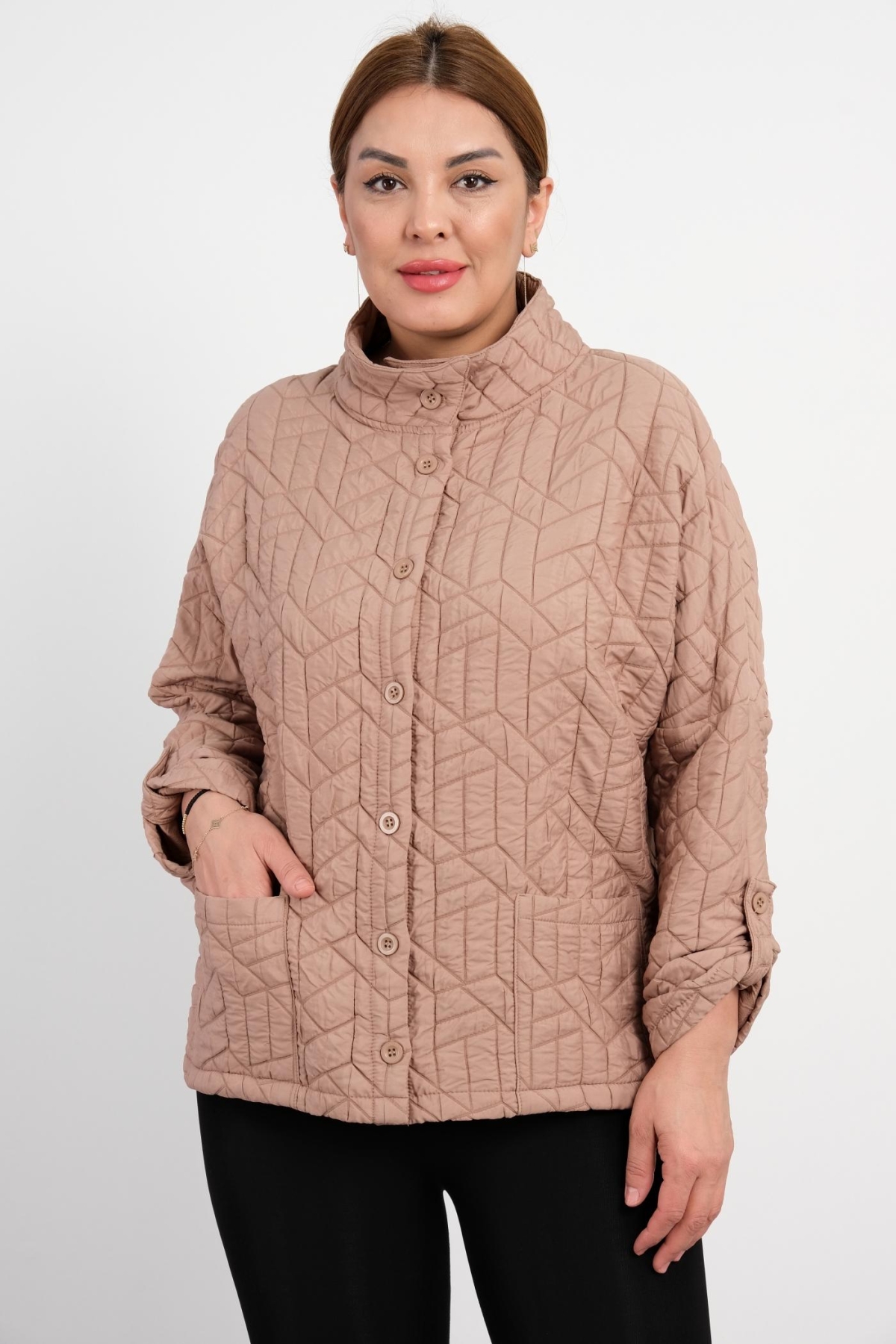 Plus Size Short Sport Jacket-Mink