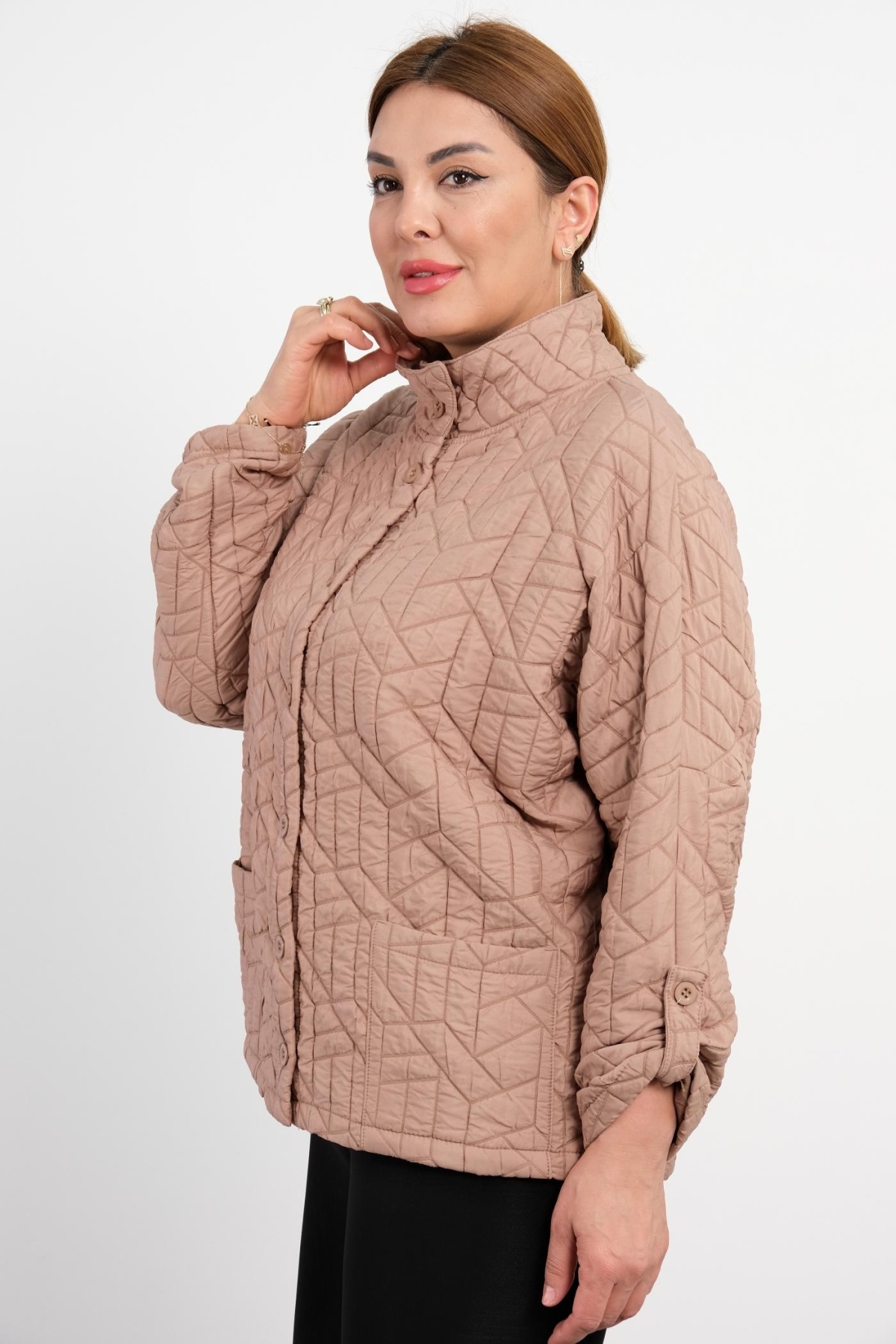 Plus Size Short Sport Jacket-Mink