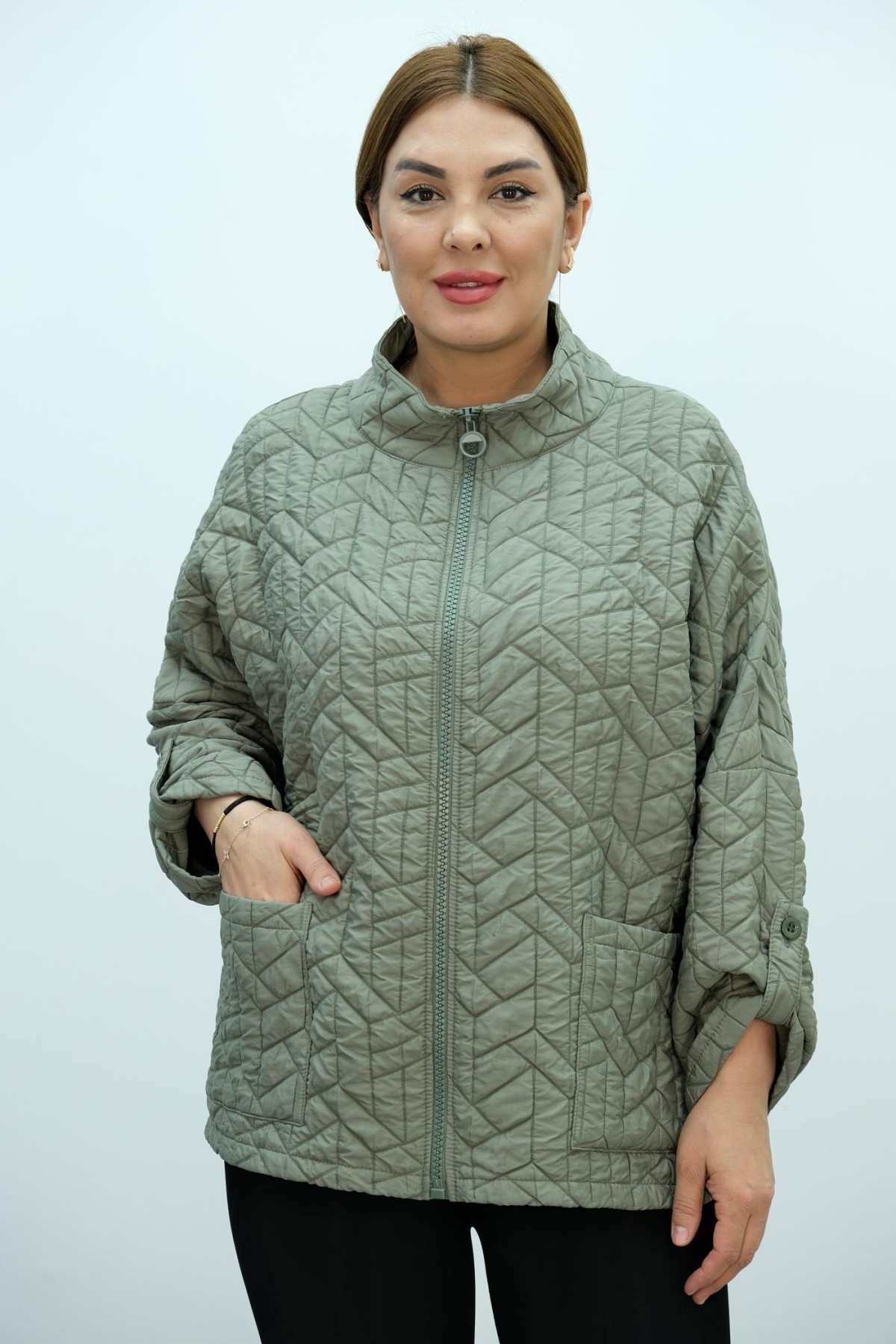 Super Plus Size Short Sport Jacket-Khaki