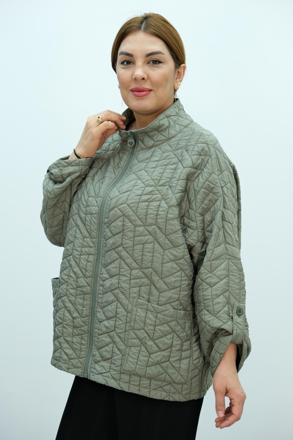 Super Plus Size Short Sport Jacket-Khaki