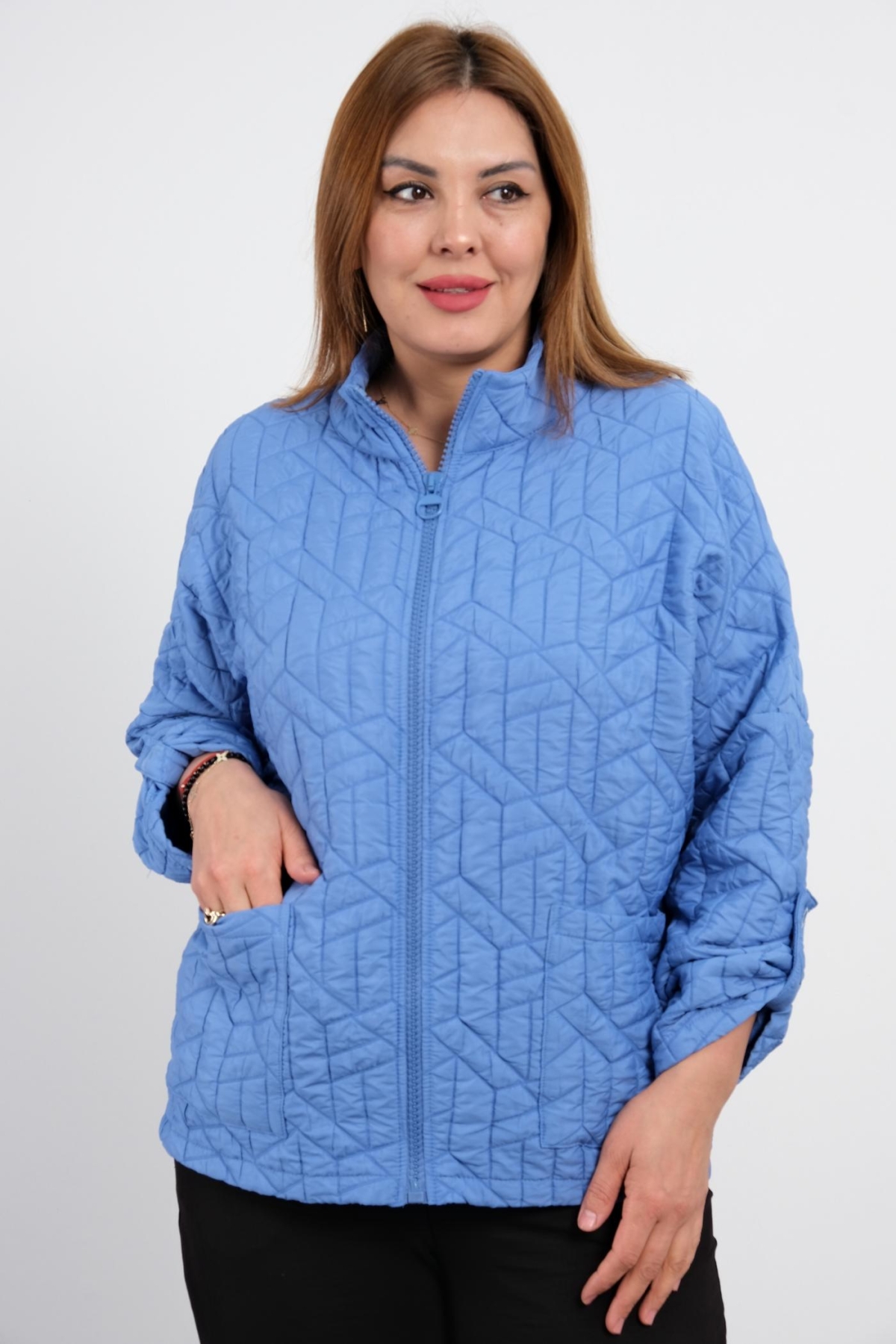 Plus Size Short Sport Jacket-Indigo