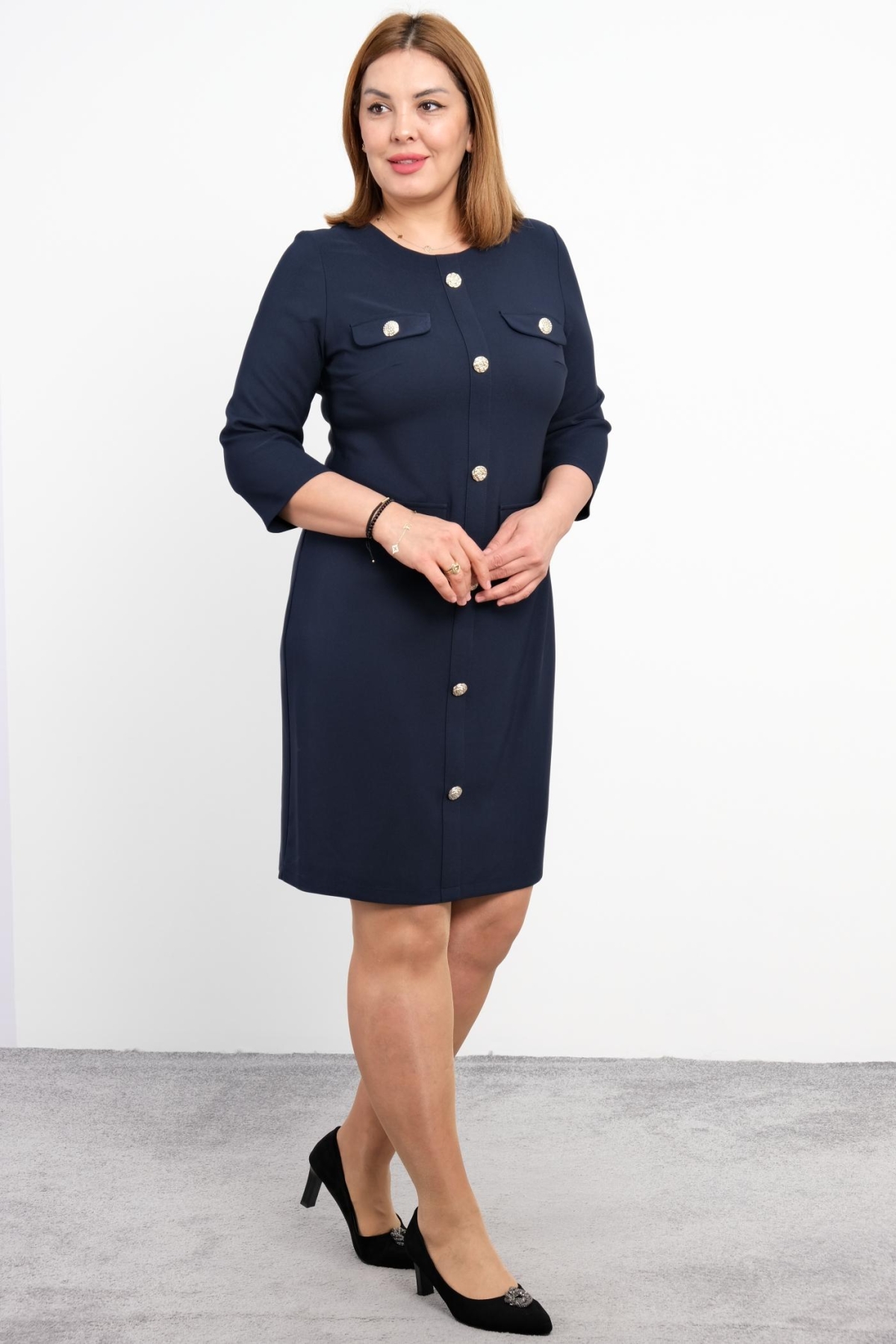 Plus Size Dress-Dark Blue