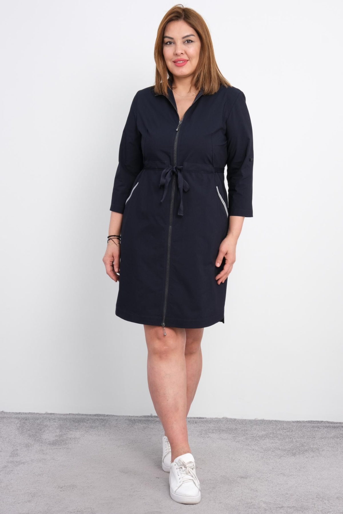 Casual Plus Size Dress-Dark Blue