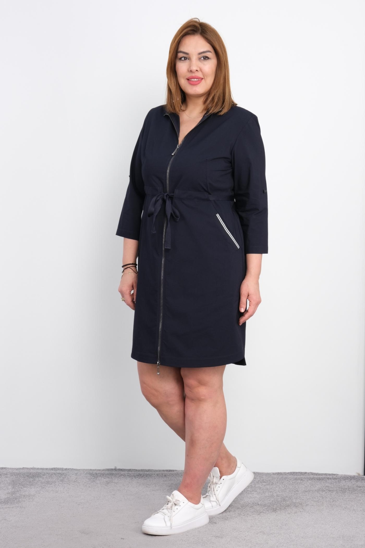 Casual Plus Size Dress-Dark Blue