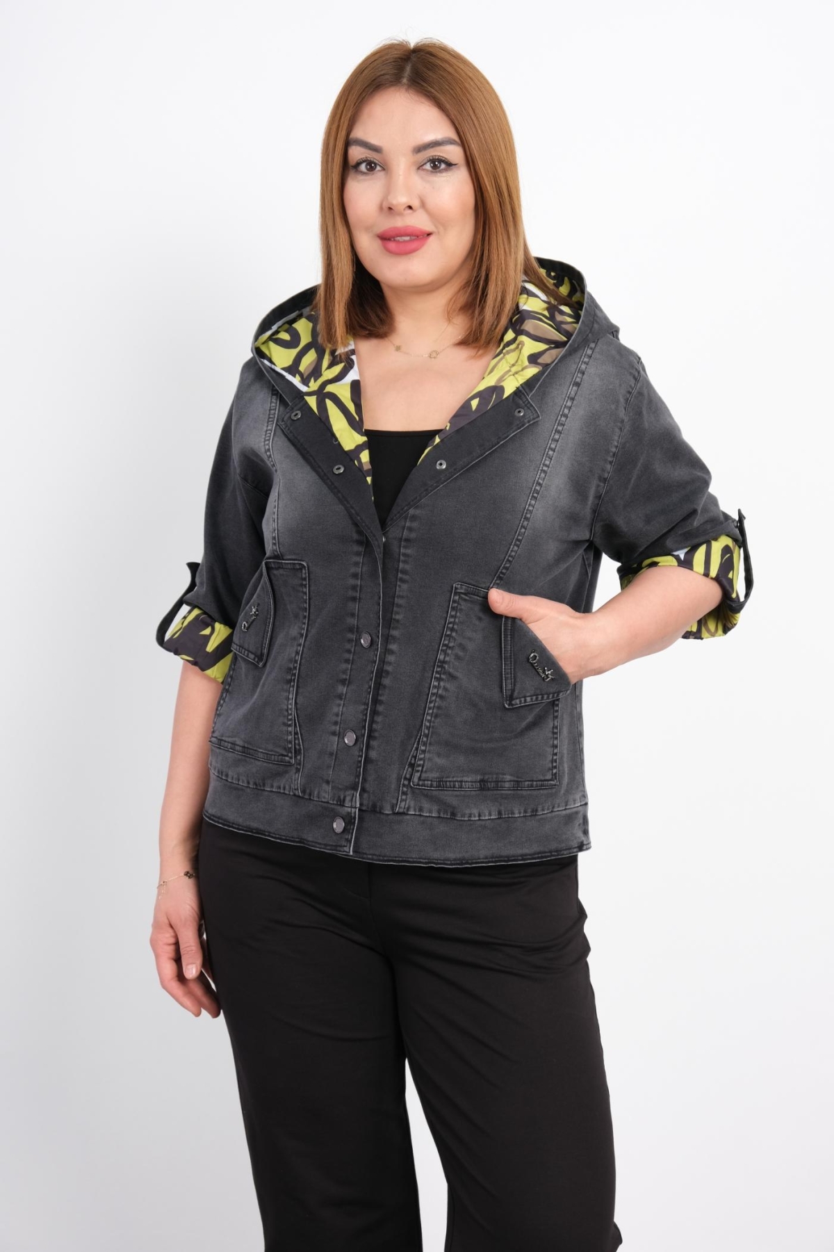 Plus Size Denim Jacket-Yellow