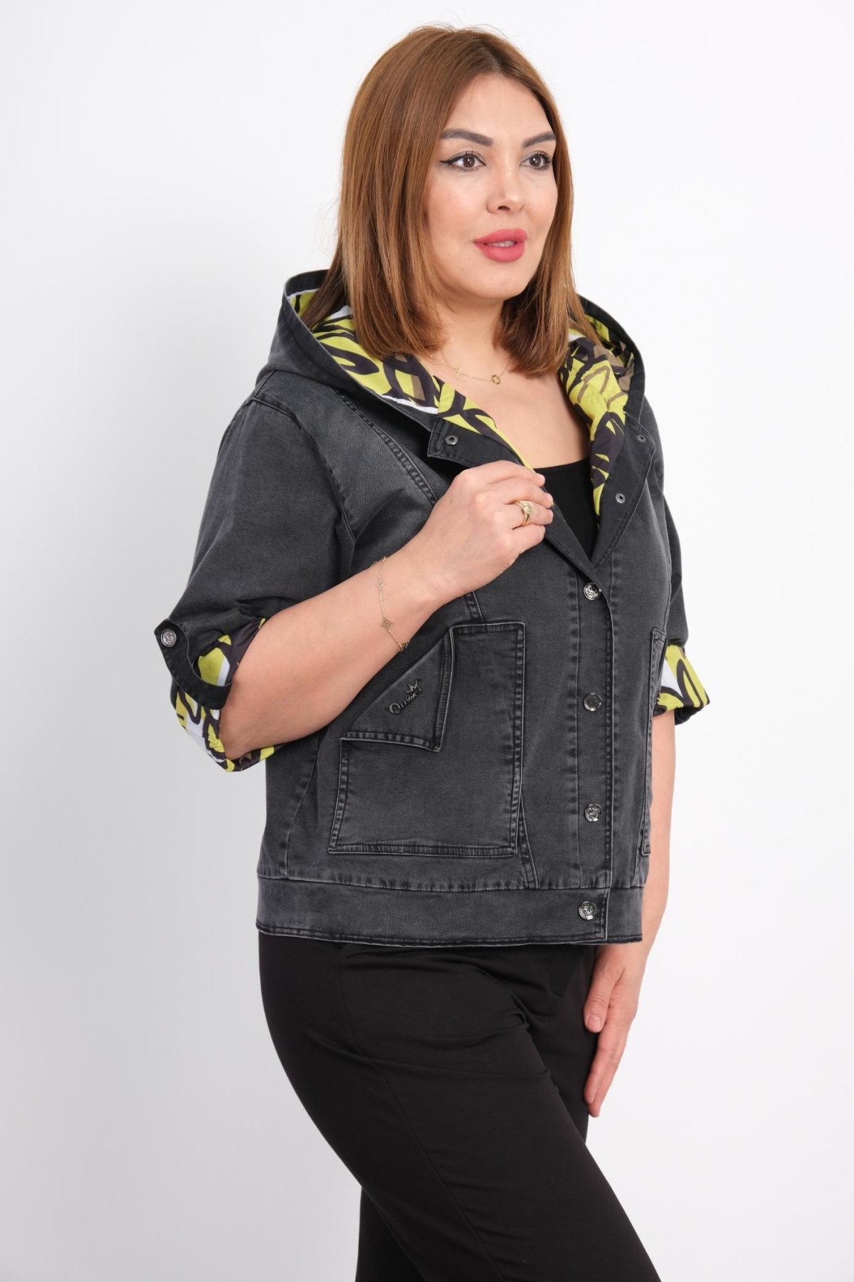 Plus Size Denim Jacket-Yellow