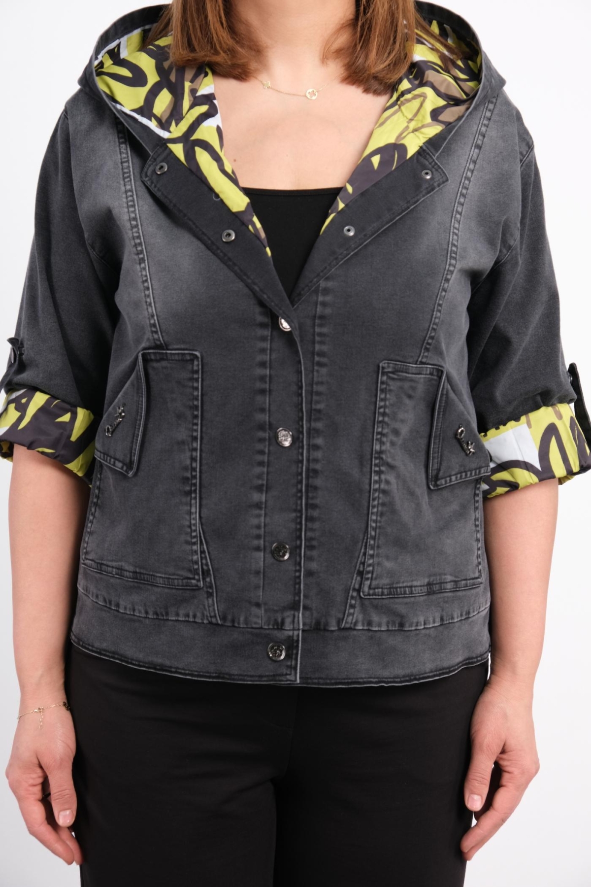 Plus Size Denim Jacket-Yellow