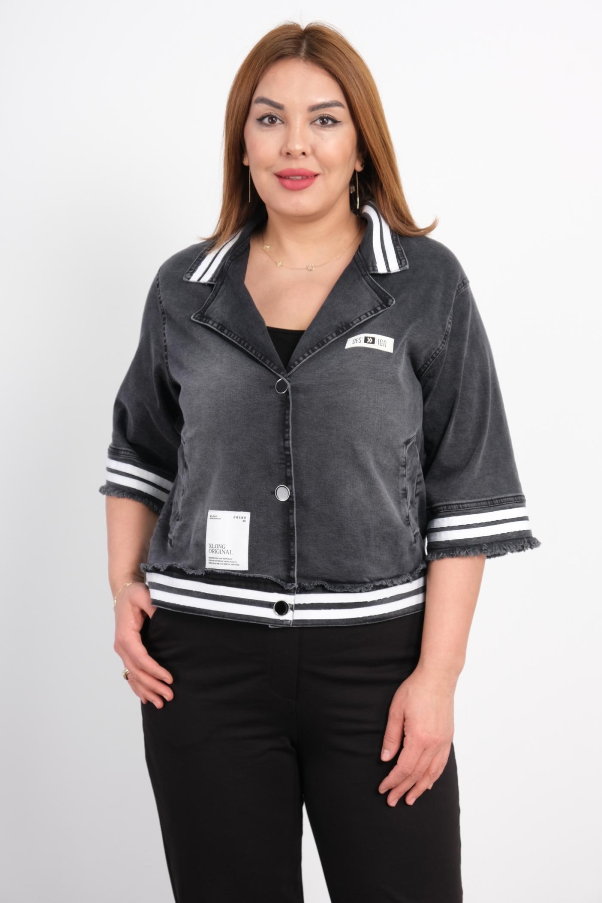 Plus Size Denim Jacket-Black