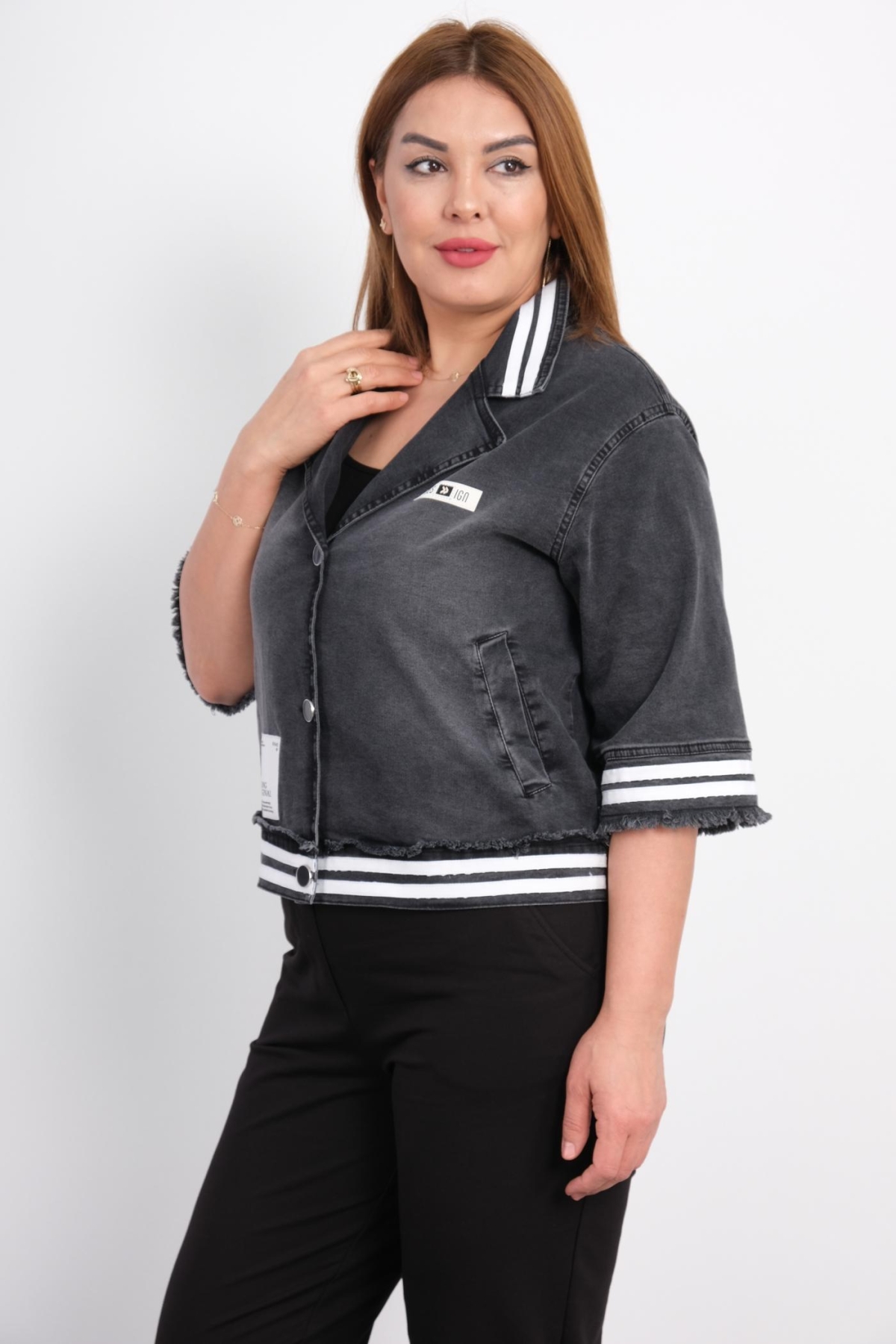 Plus Size Denim Jacket-Black