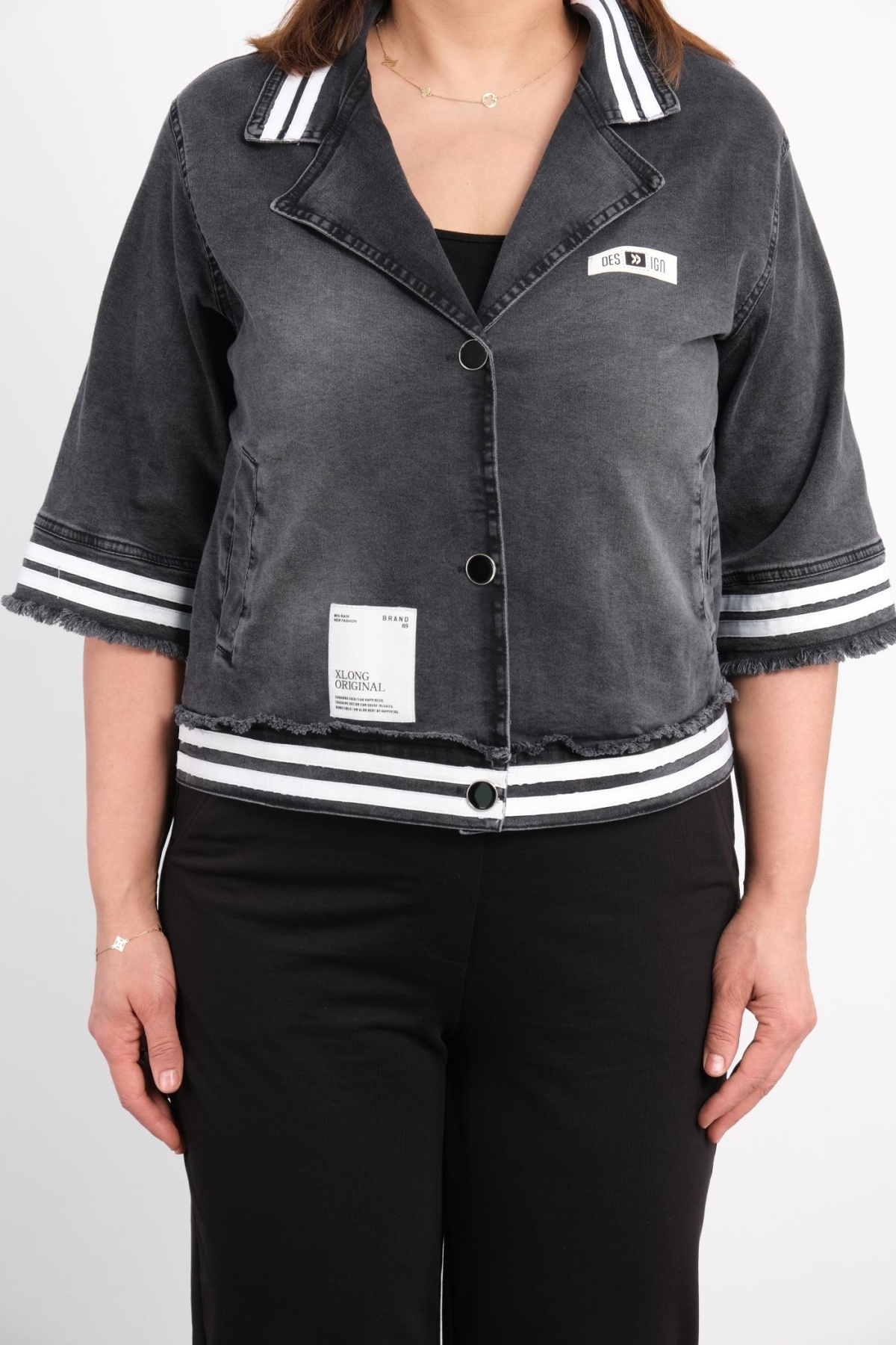 Plus Size Denim Jacket-Black