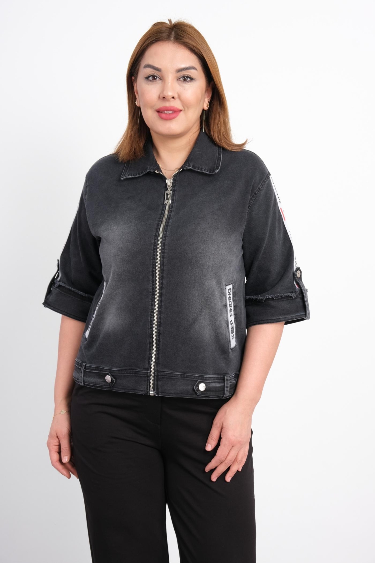 Plus Size Denim Jacket-Black