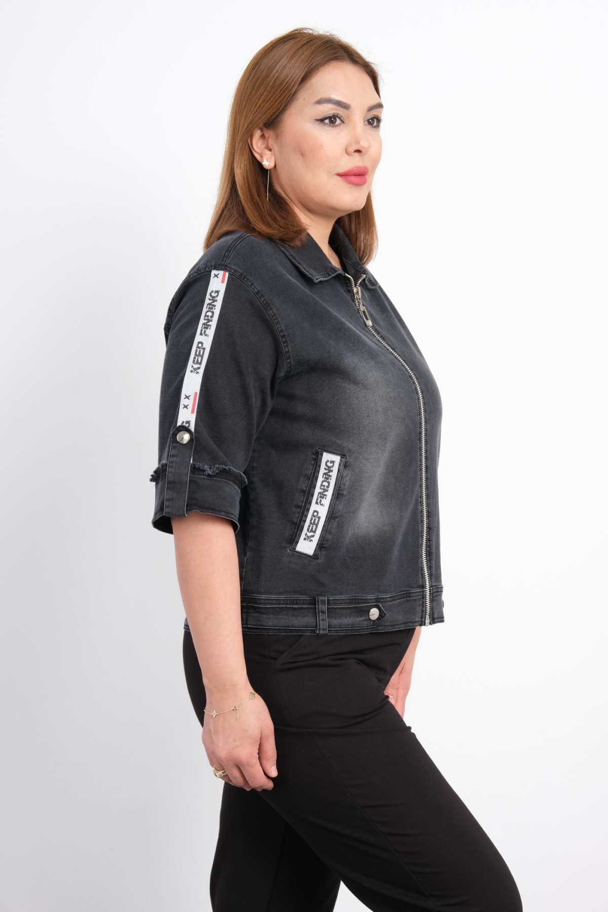 Plus Size Denim Jacket-Black