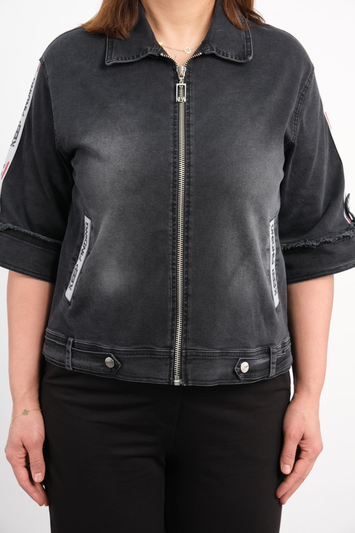 Plus Size Denim Jacket-Black