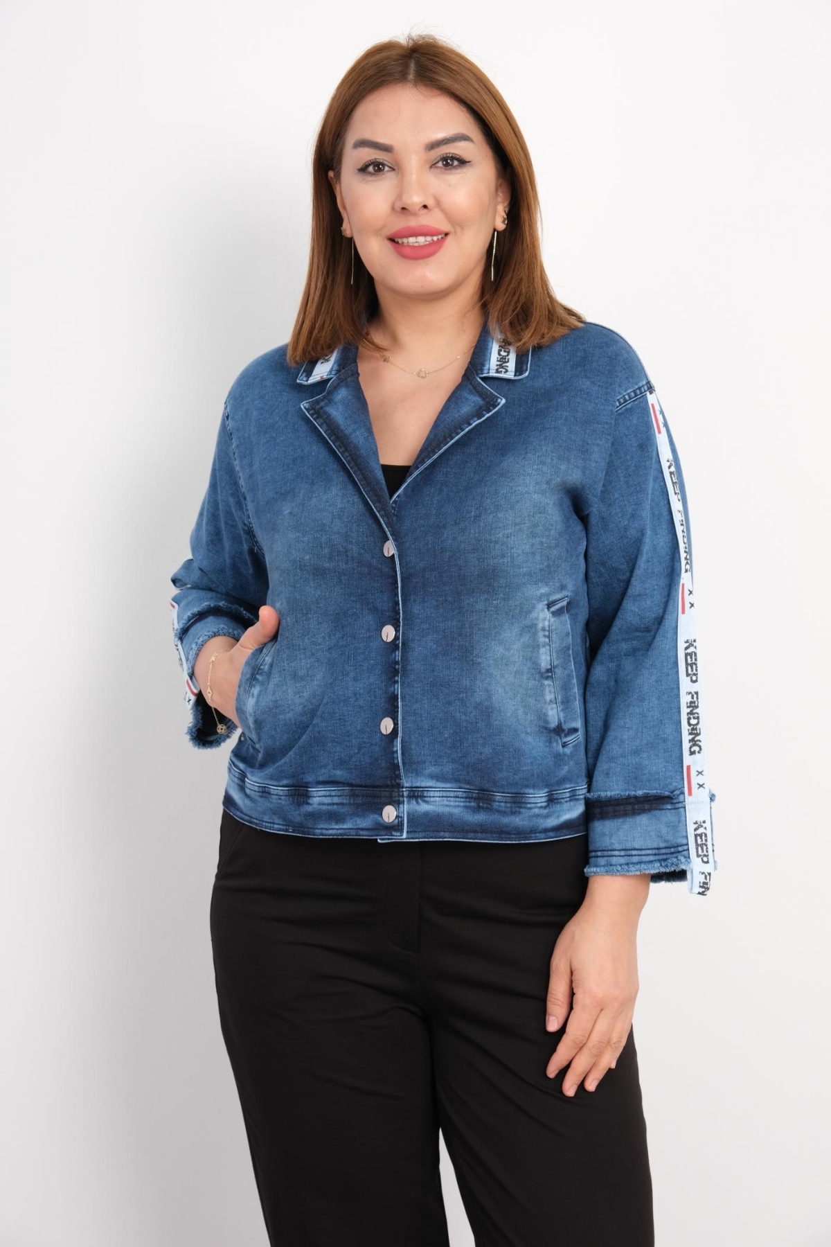 Plus Size Denim Jacket-White