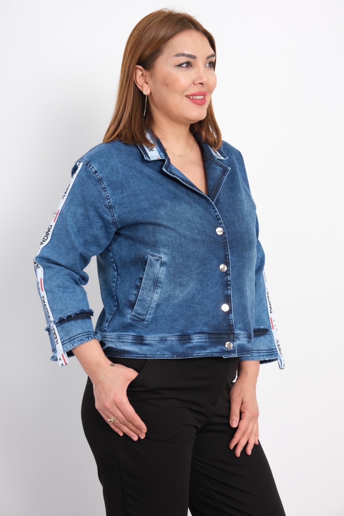 Plus Size Denim Jacket-White