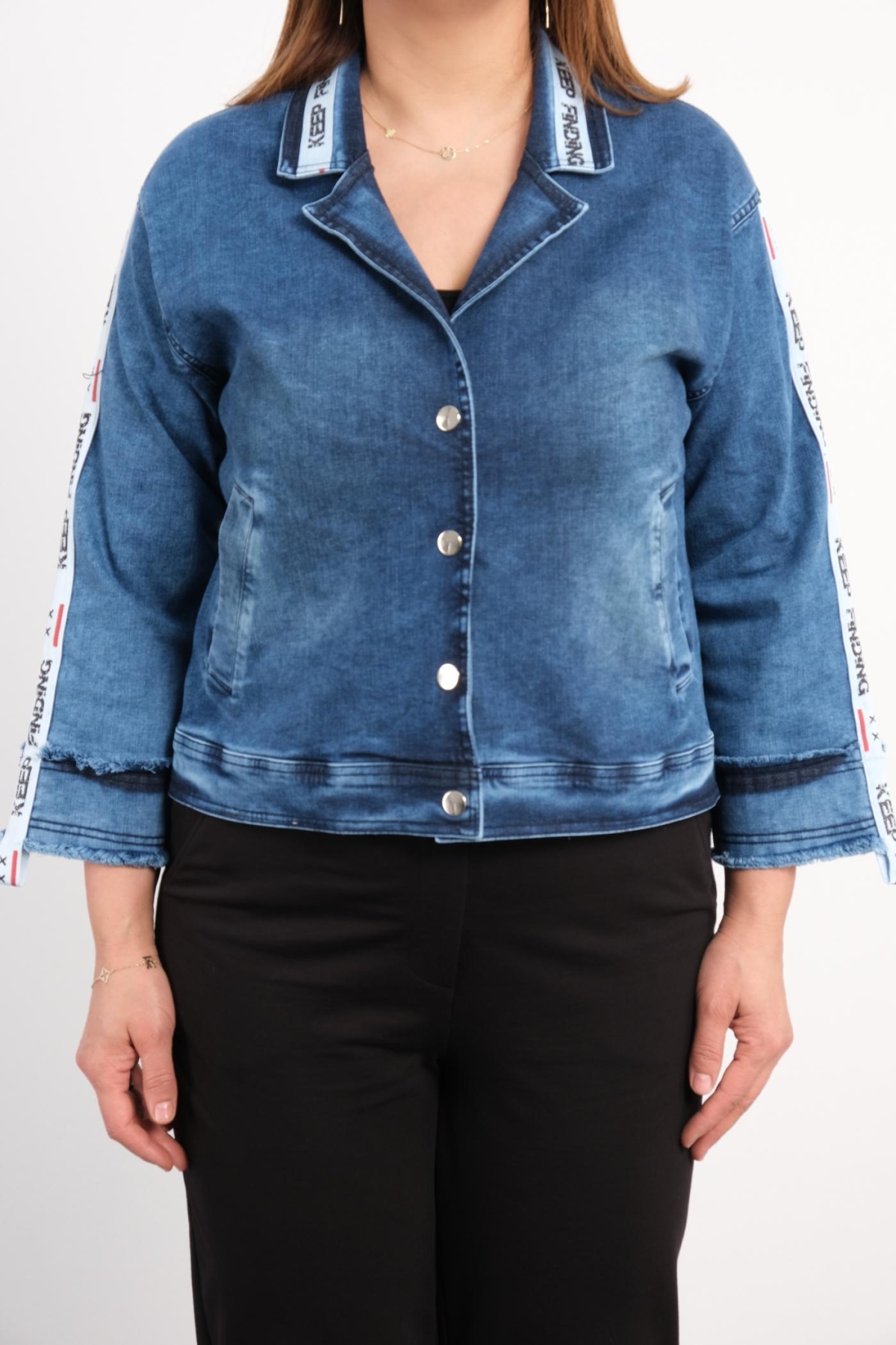 Plus Size Denim Jacket-White