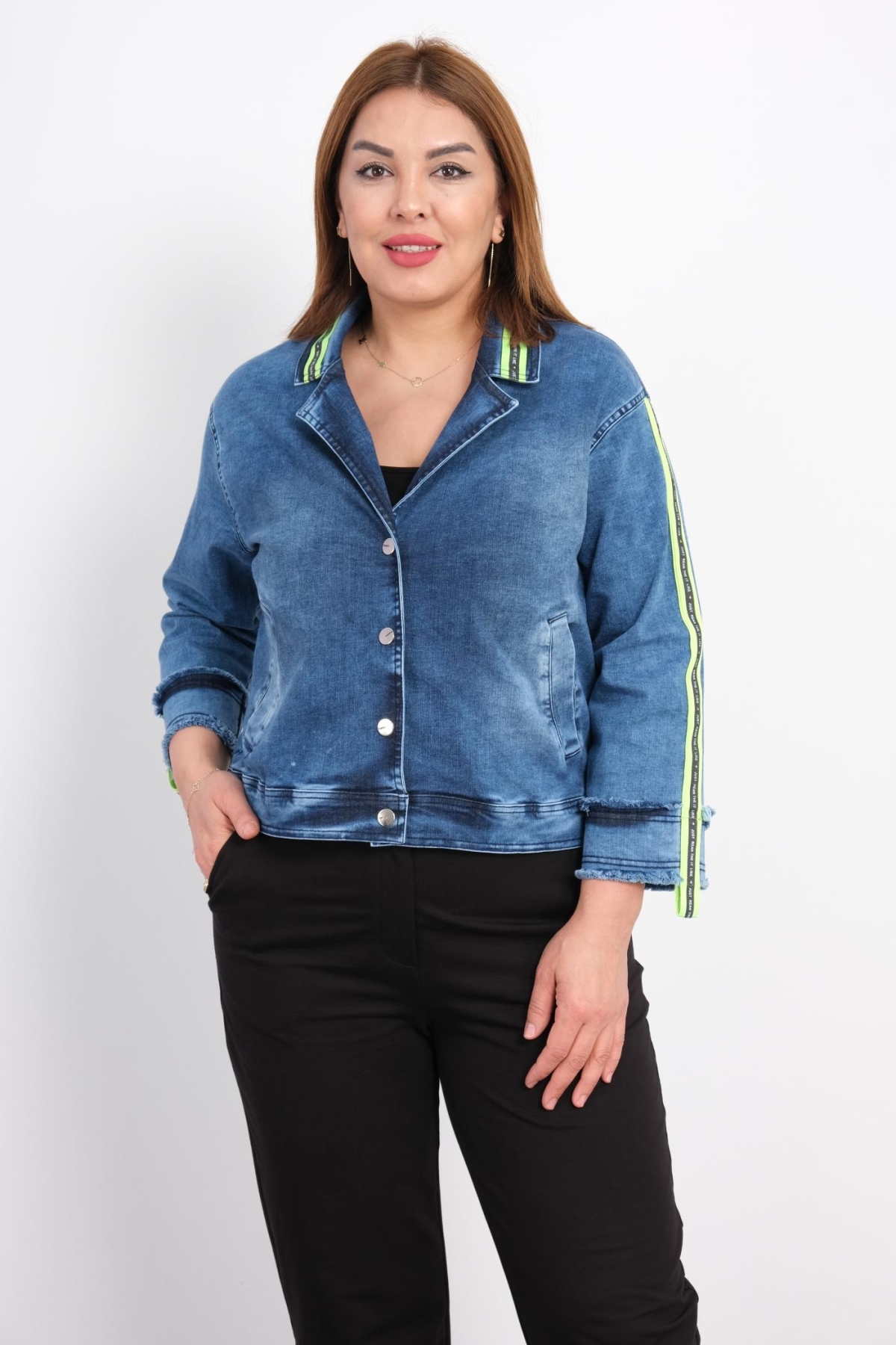 Plus Size Denim Jacket-Green