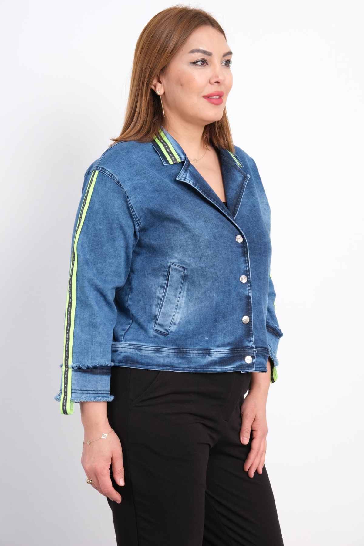 Plus Size Denim Jacket-Green