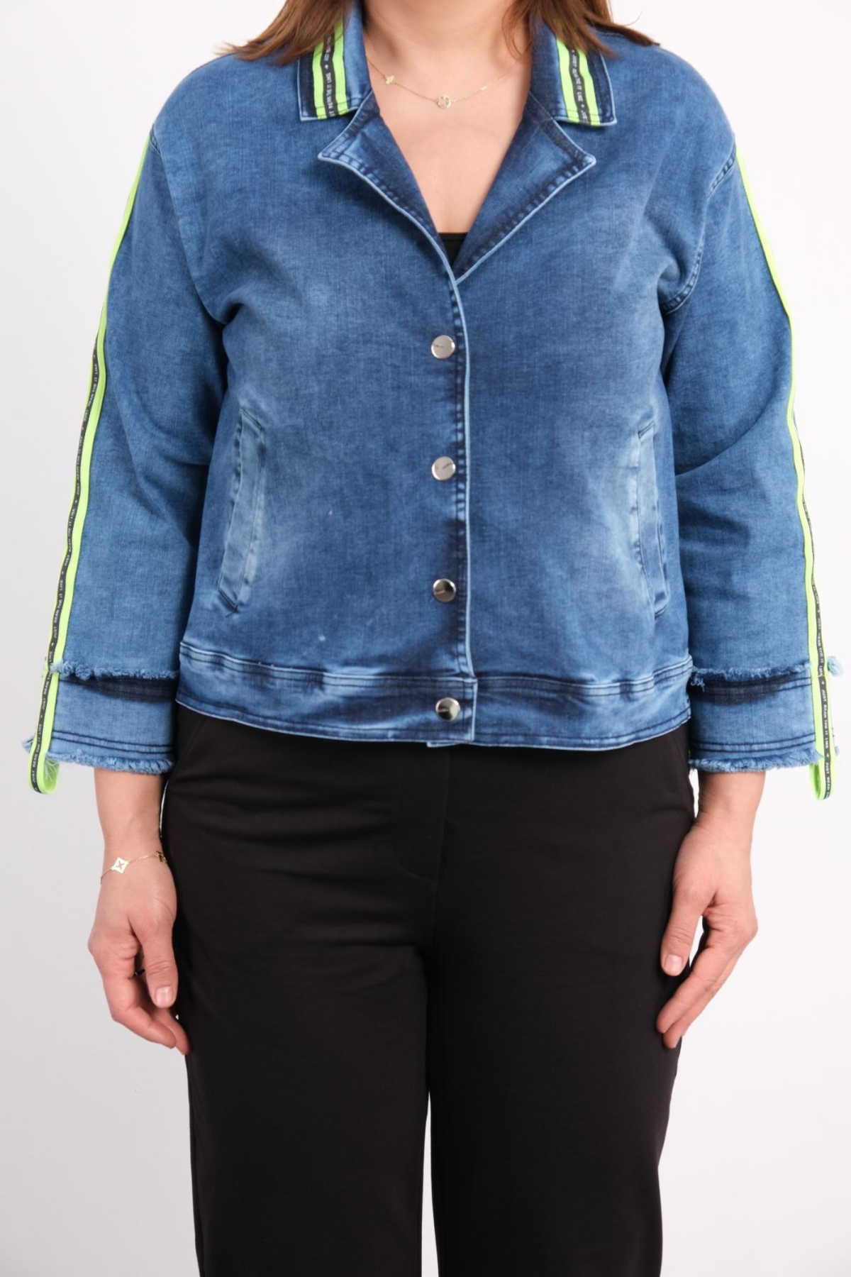 Plus Size Denim Jacket-Green