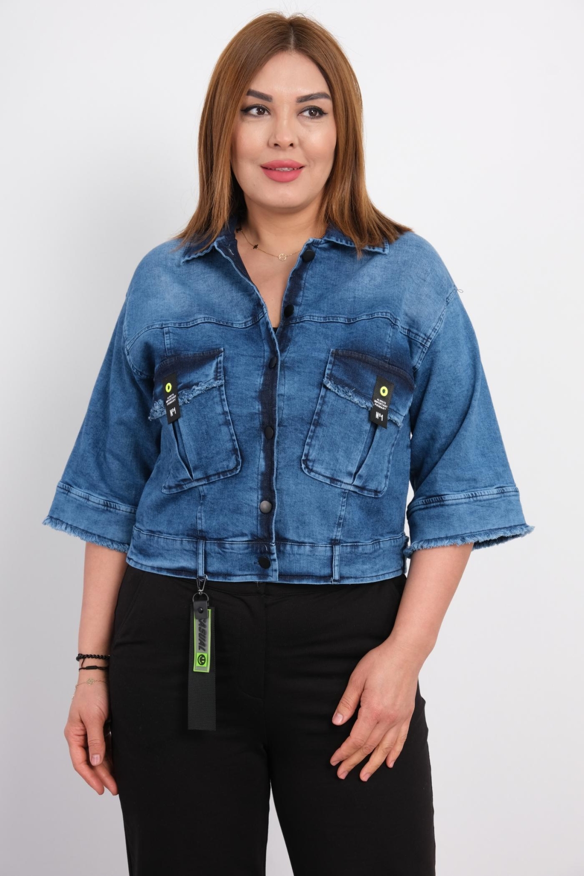 Plus Size Denim Jacket-Blue