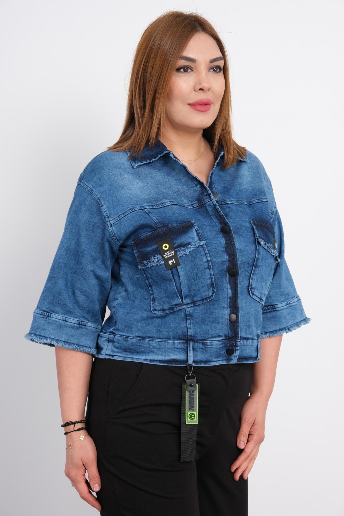 Plus Size Denim Jacket-Blue