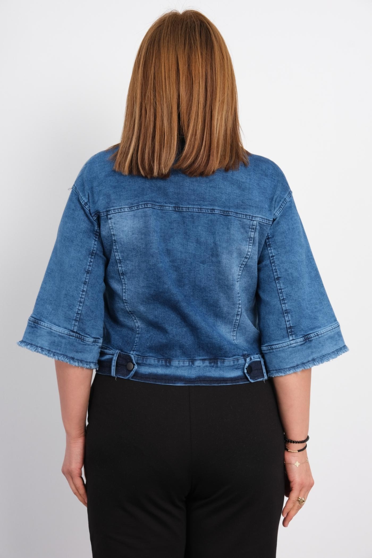 Plus Size Denim Jacket-Blue