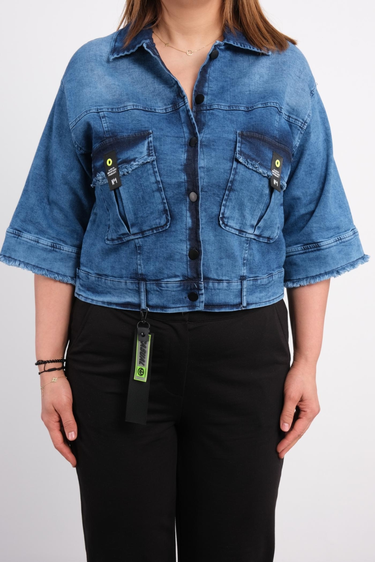 Plus Size Denim Jacket-Blue