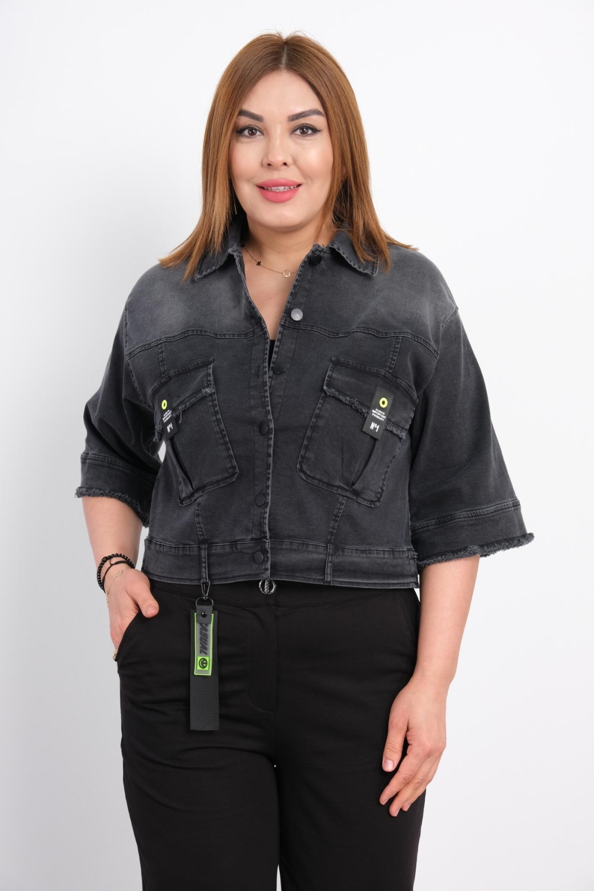 Plus Size Denim Jacket-Black