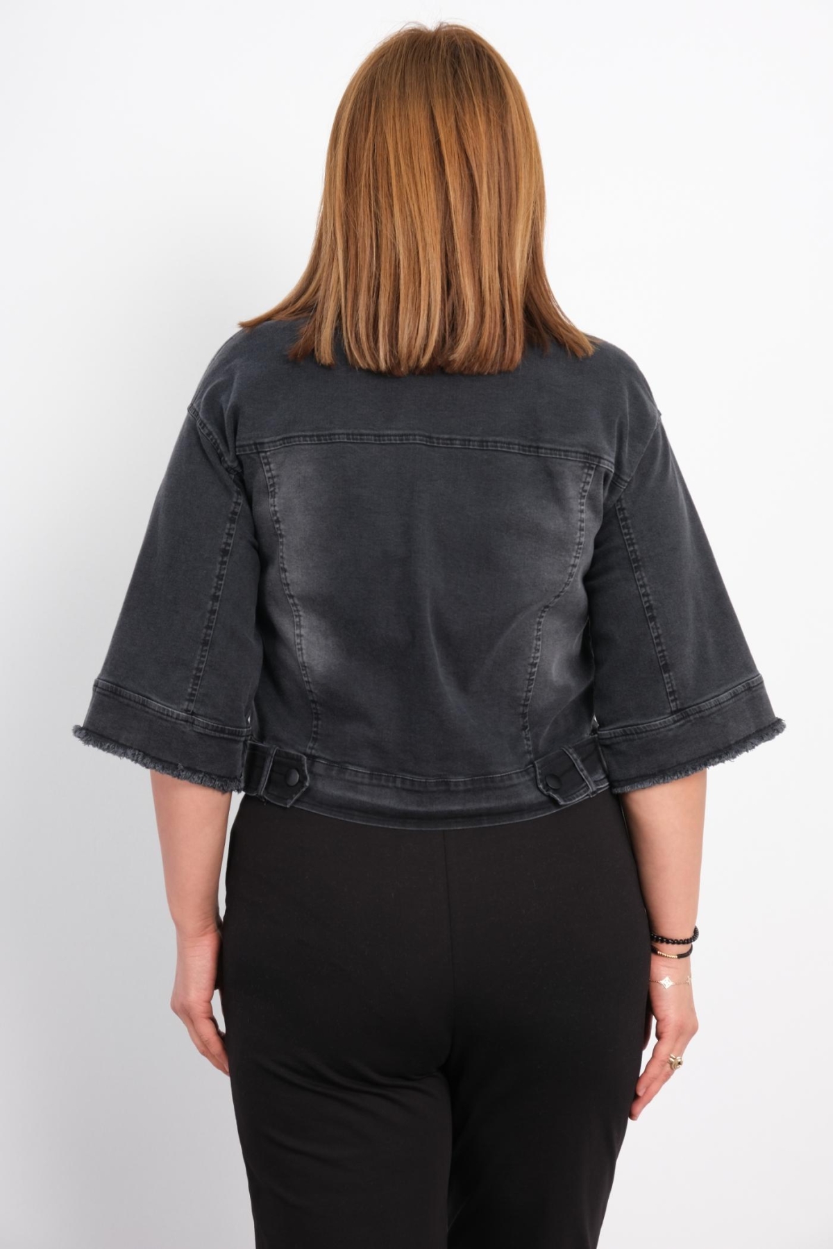 Plus Size Denim Jacket-Black