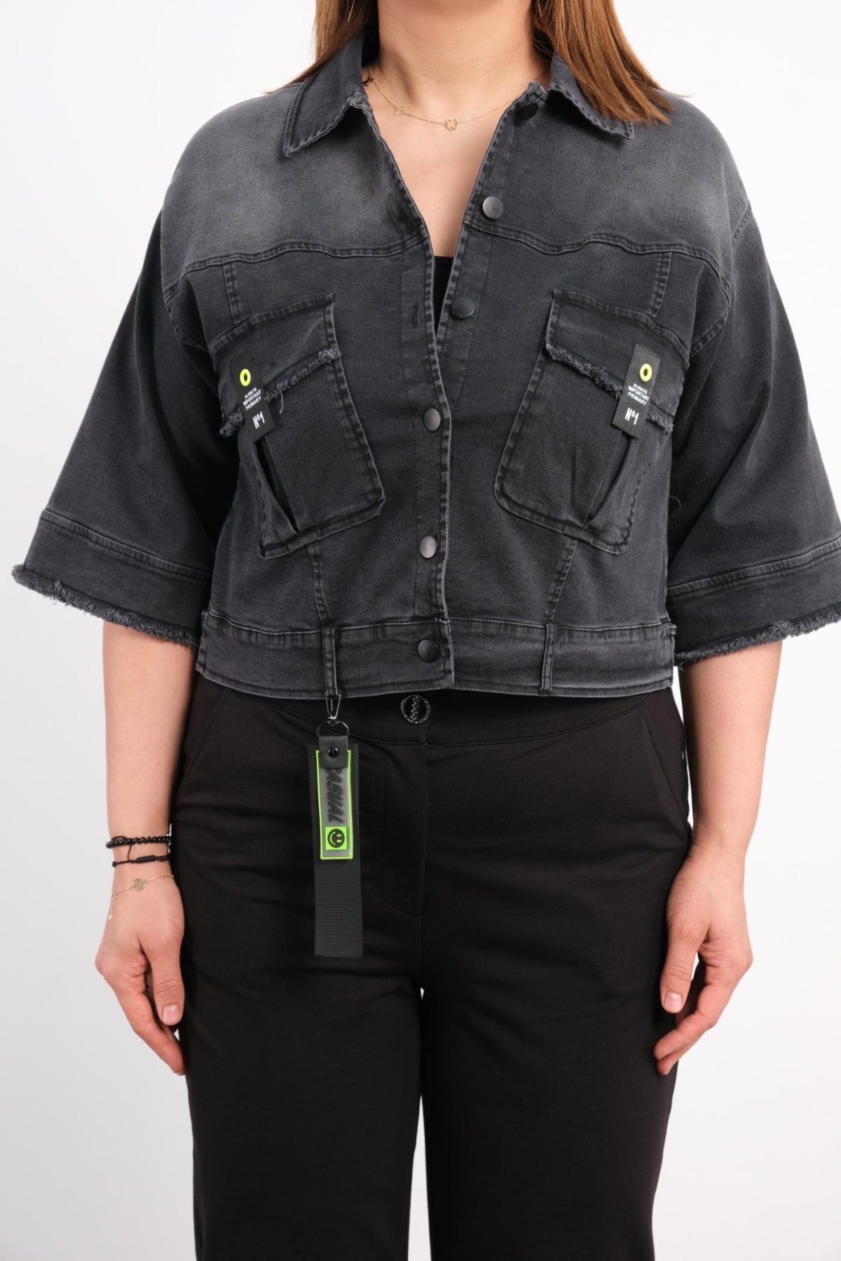 Plus Size Denim Jacket-Black