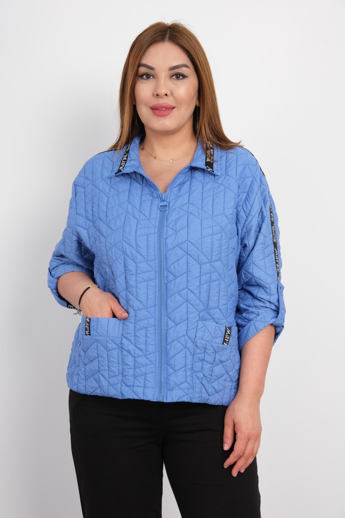 Plus Size Short Sport Jacket-Indigo