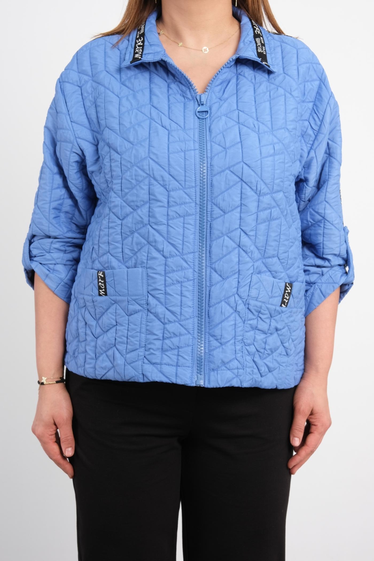 Plus Size Short Sport Jacket-Indigo