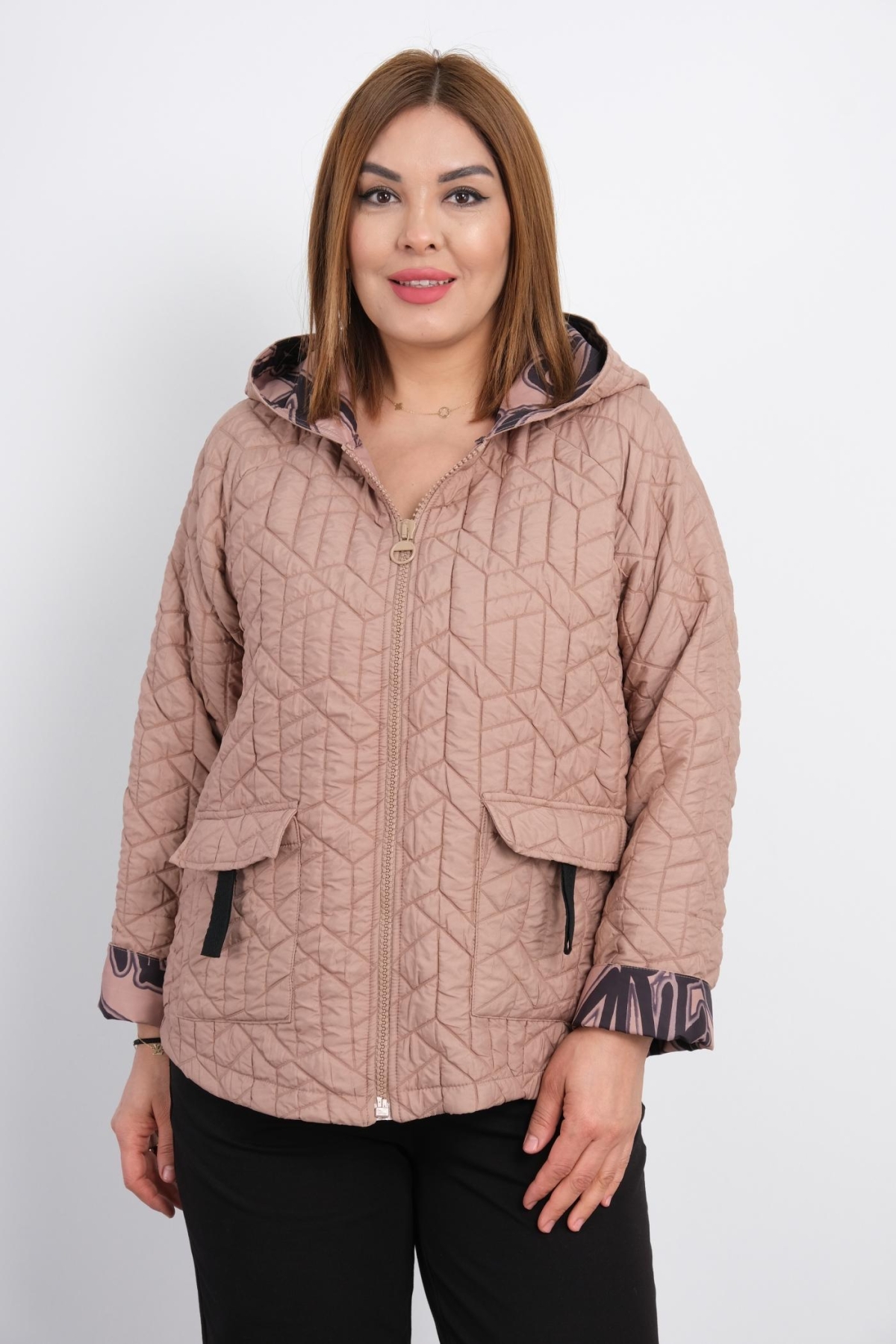 Plus Size Short Sport Jacket-Mink