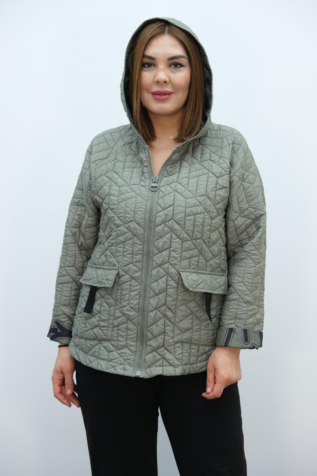 Plus Size Short Sport Jacket-Khaki