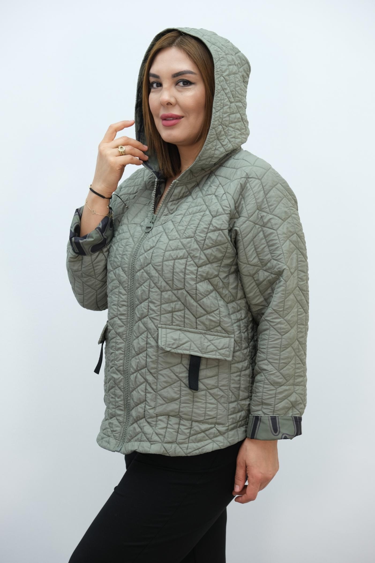 Plus Size Short Sport Jacket-Khaki