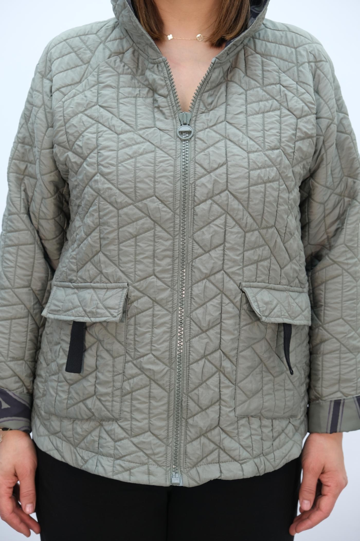 Plus Size Short Sport Jacket-Khaki