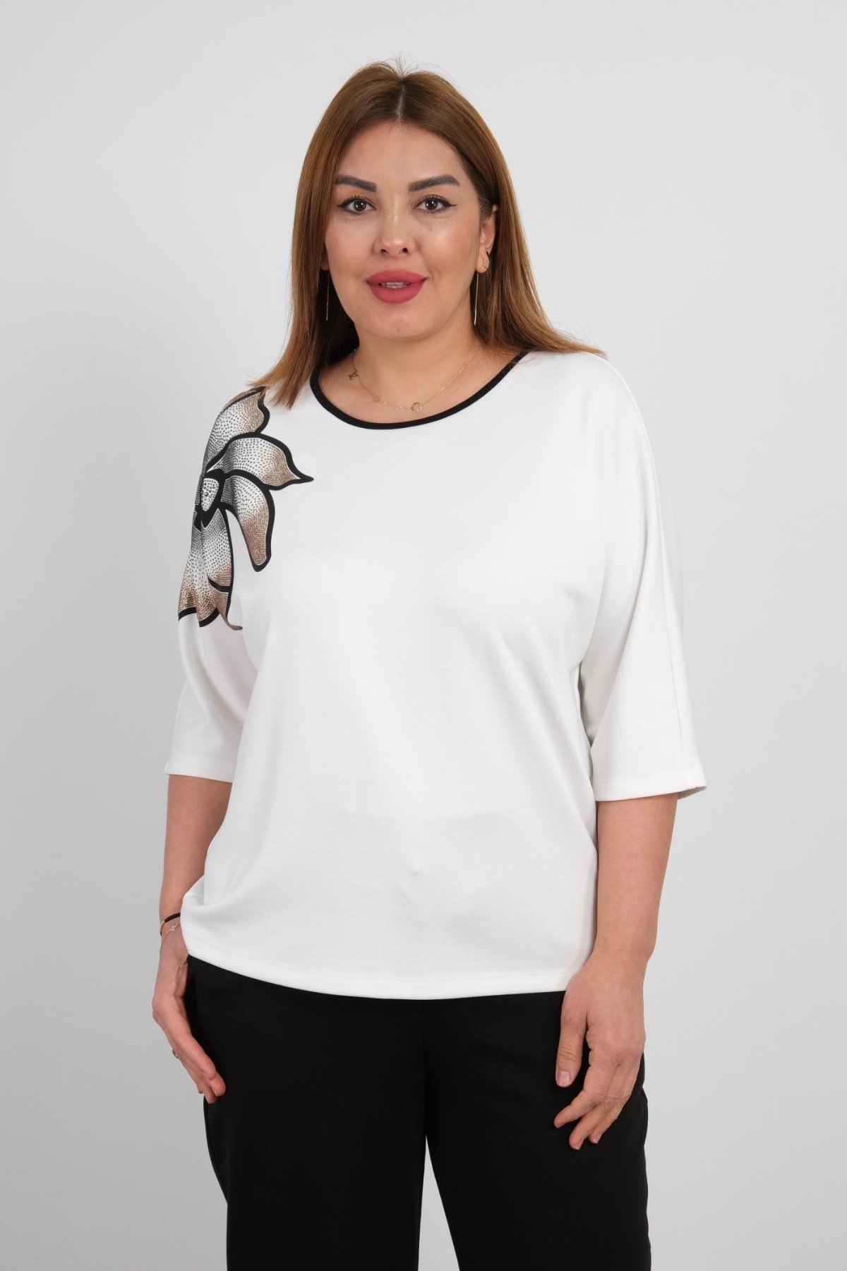 Plus Size Printed Blouse-White