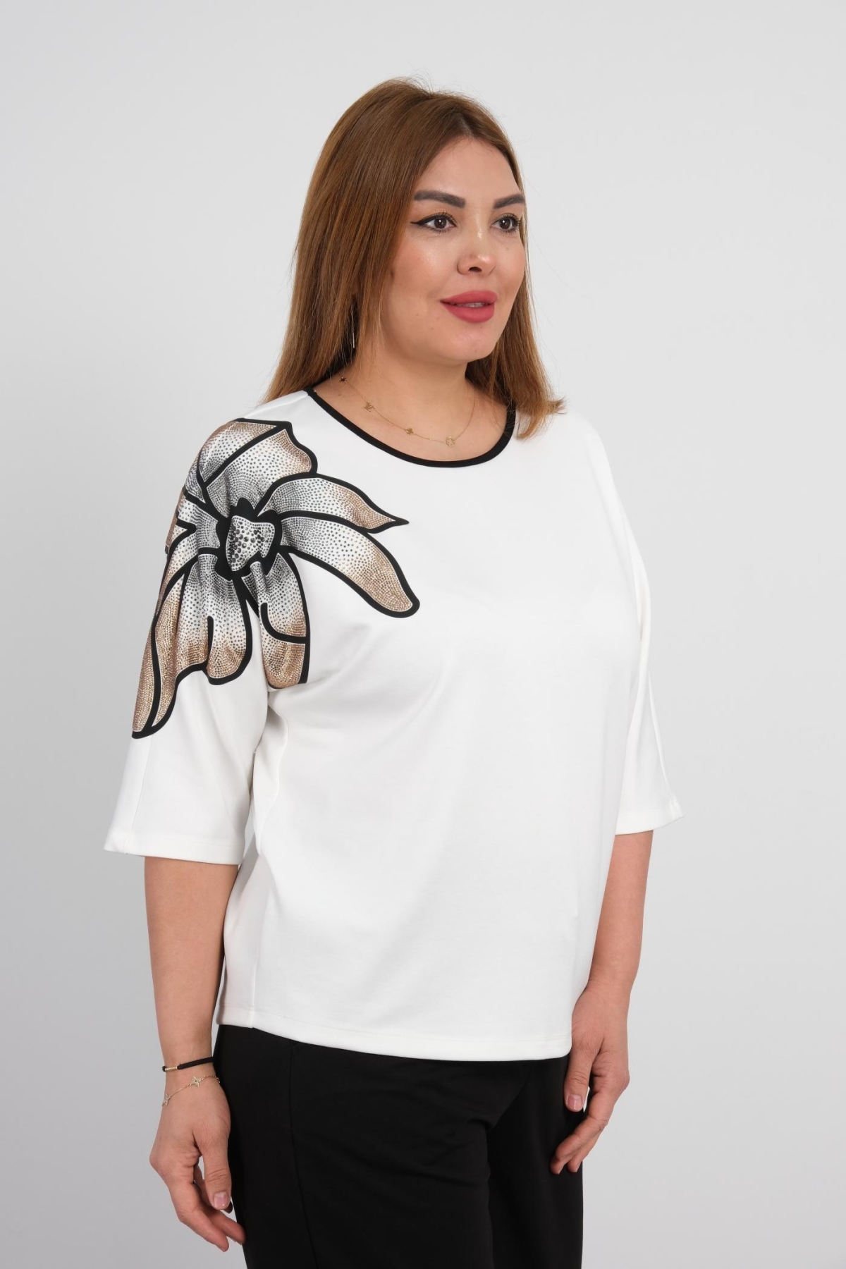 Plus Size Printed Blouse-White