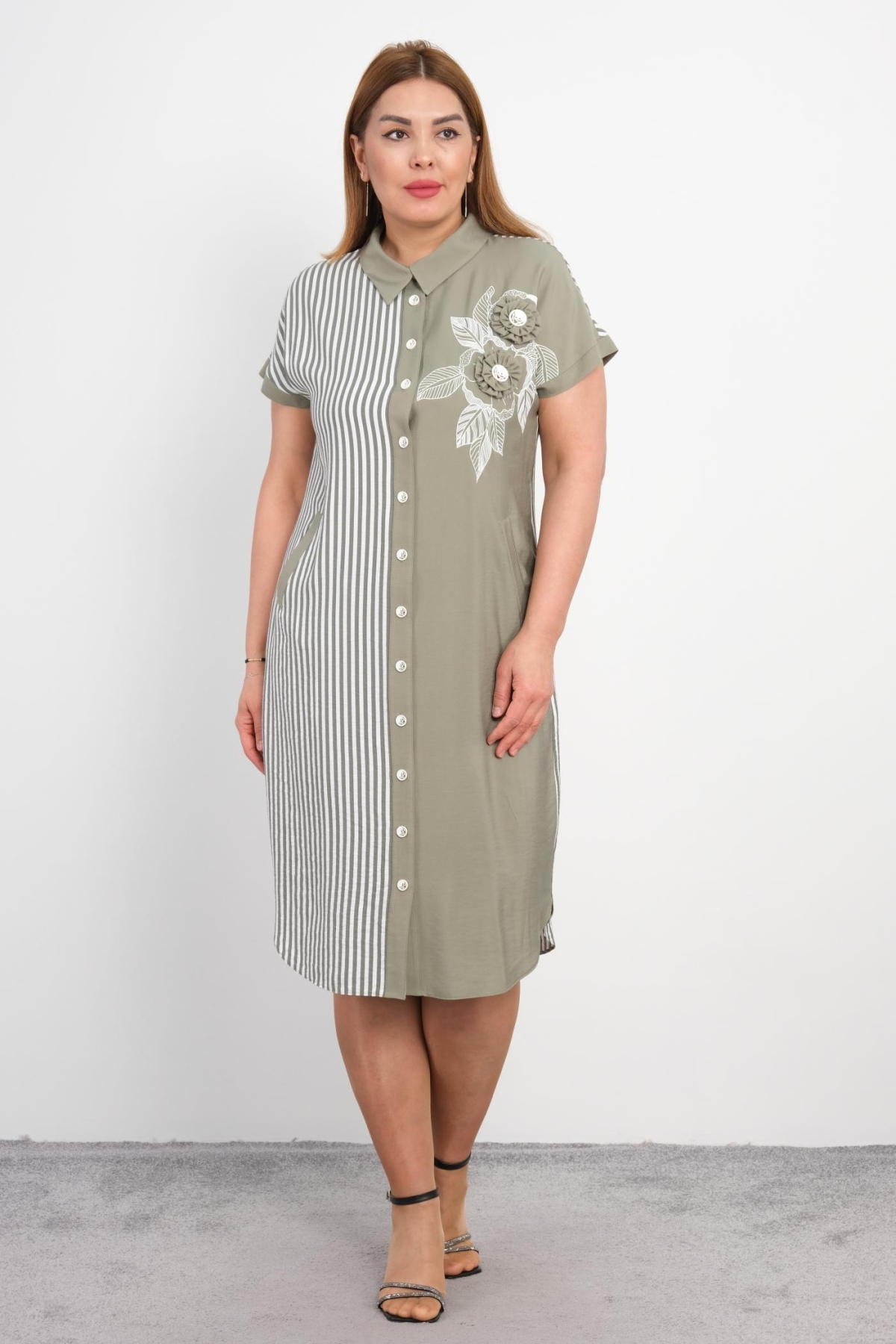 Casual Plus Size Dress-Khaki