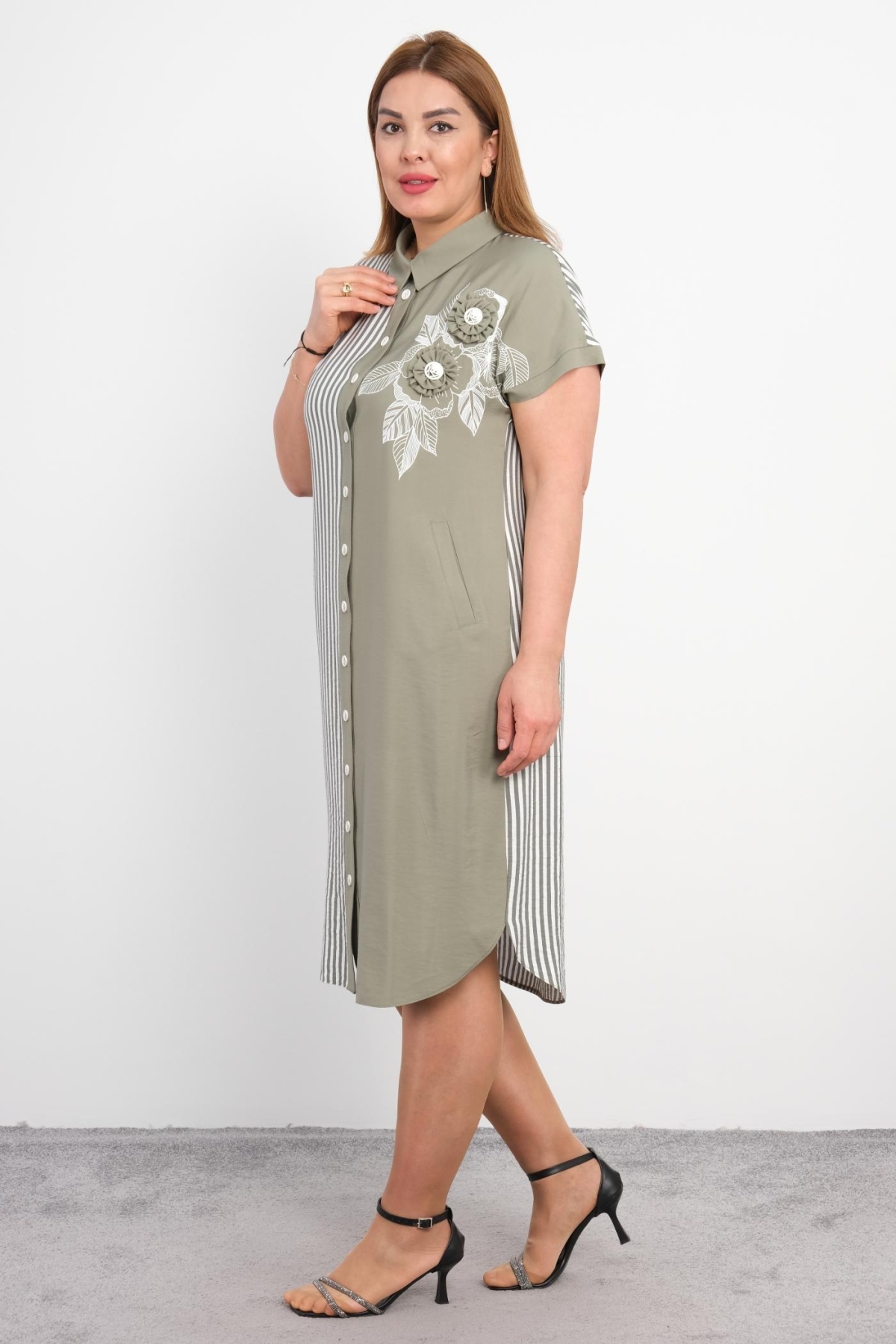 Casual Plus Size Dress-Khaki