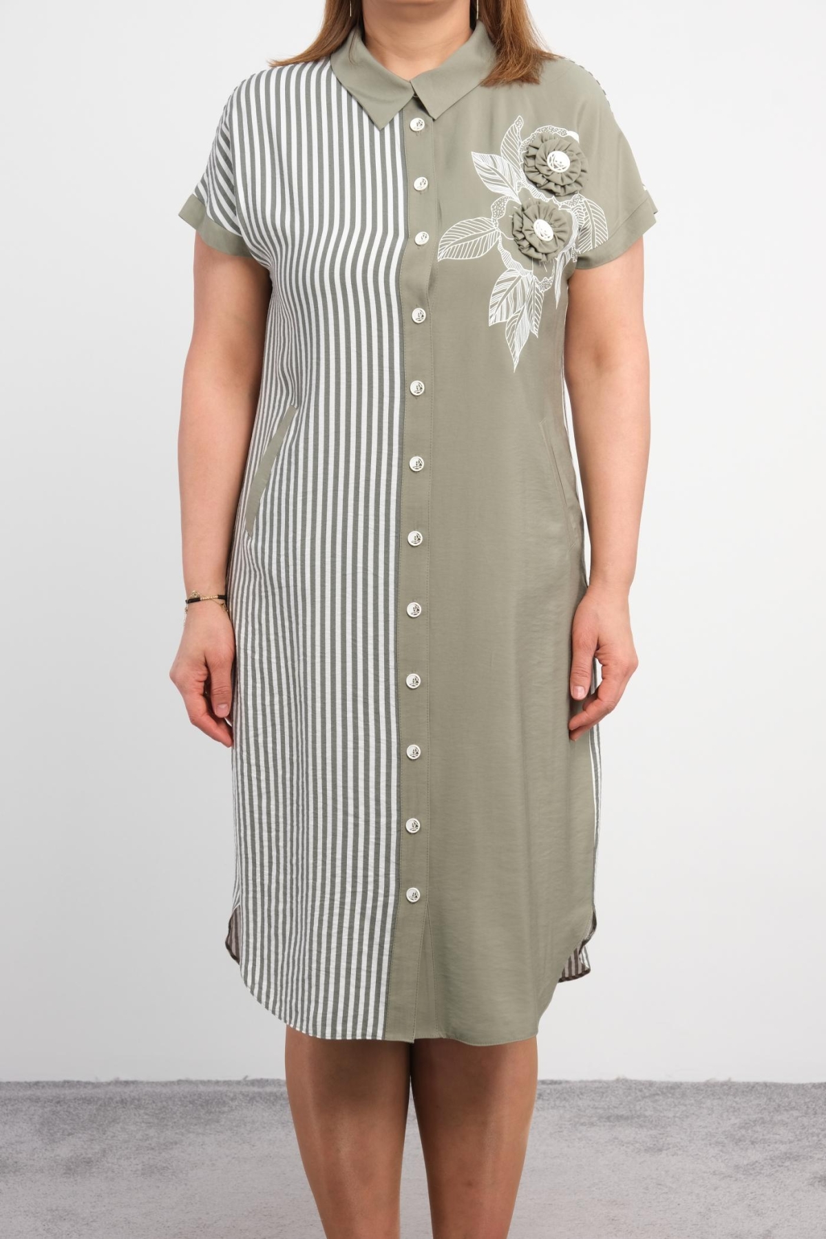 Casual Plus Size Dress-Khaki