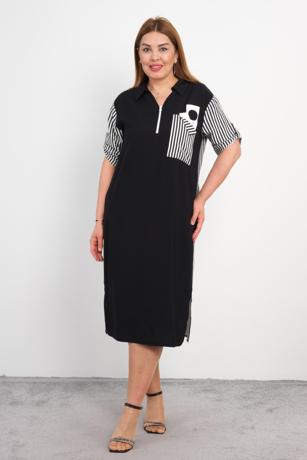 Casual Plus Size Dress-Black